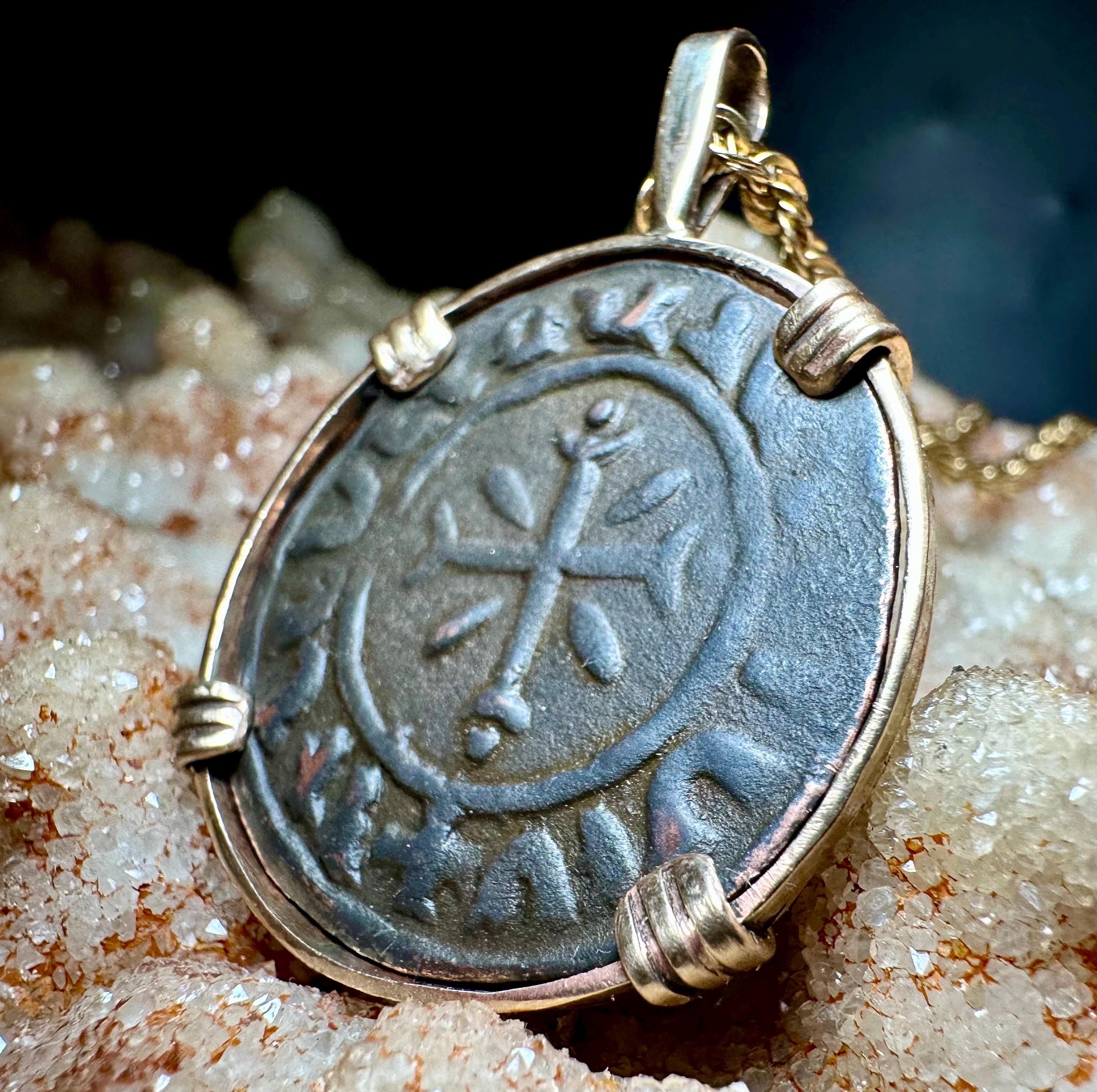 Genuine 12th century Templar Crusader Coin in 14k yellow gold filled Pendant