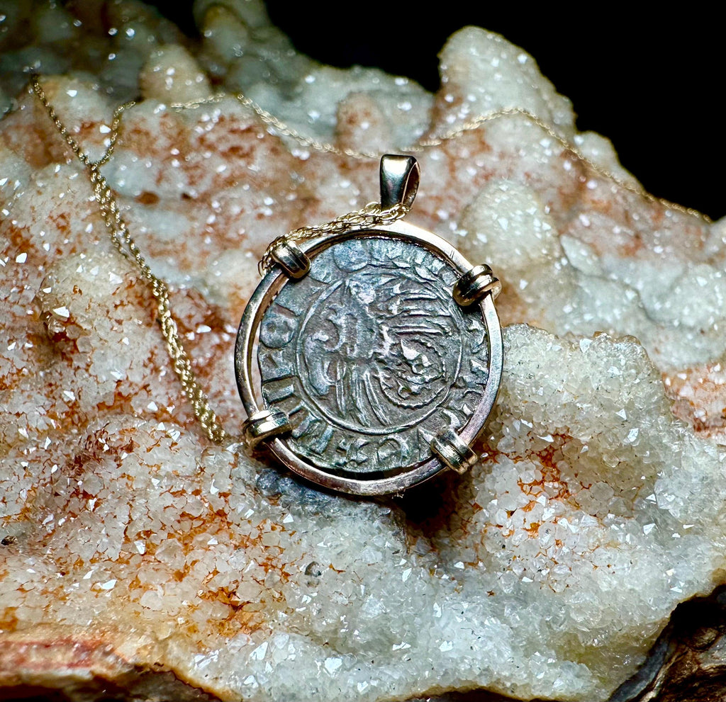 Genuine 14th century Christian Crusader Coin in 14k yellow gold filled pendant