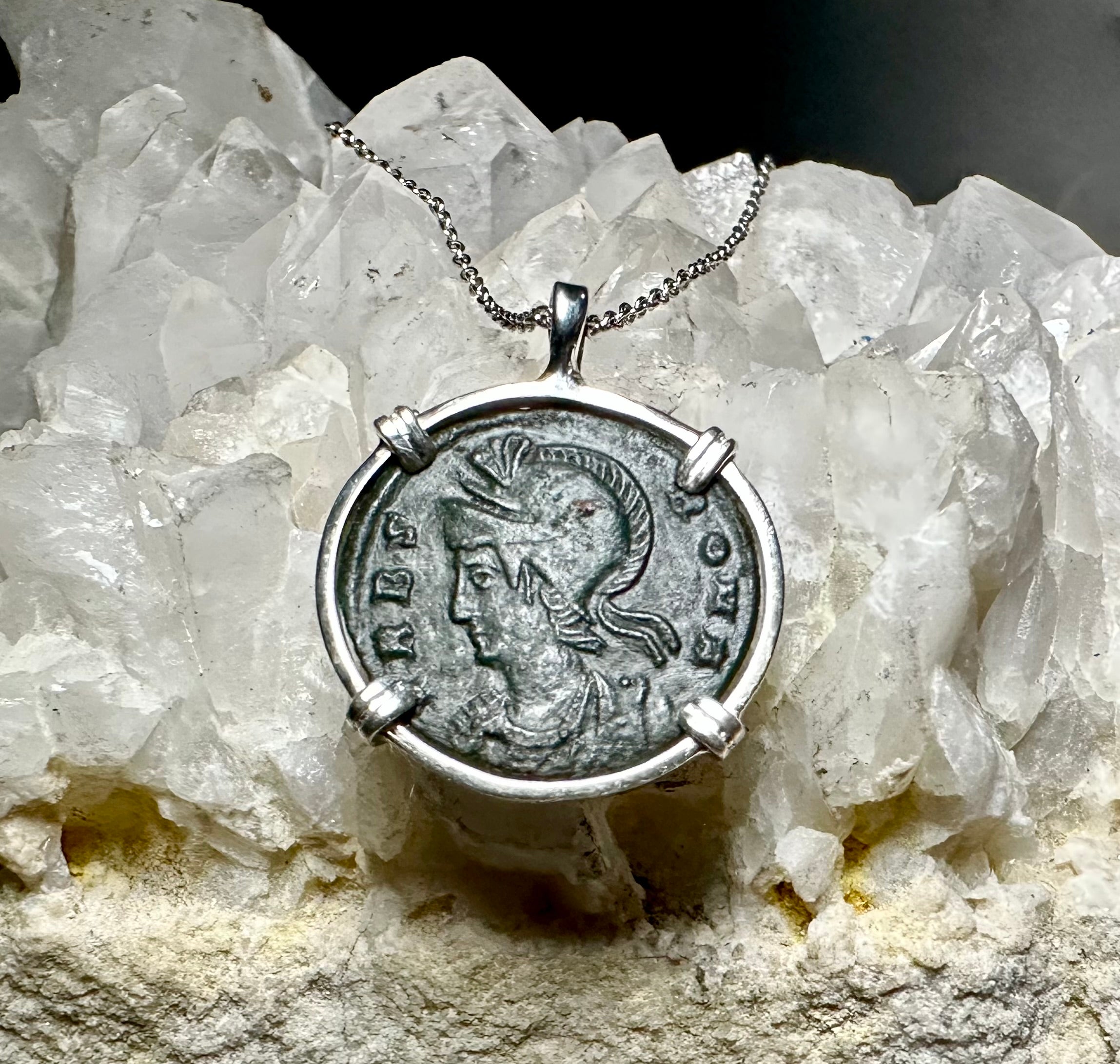 Genuine Ancient Roman She-Wolf Coin in Sterling Silver Pendant