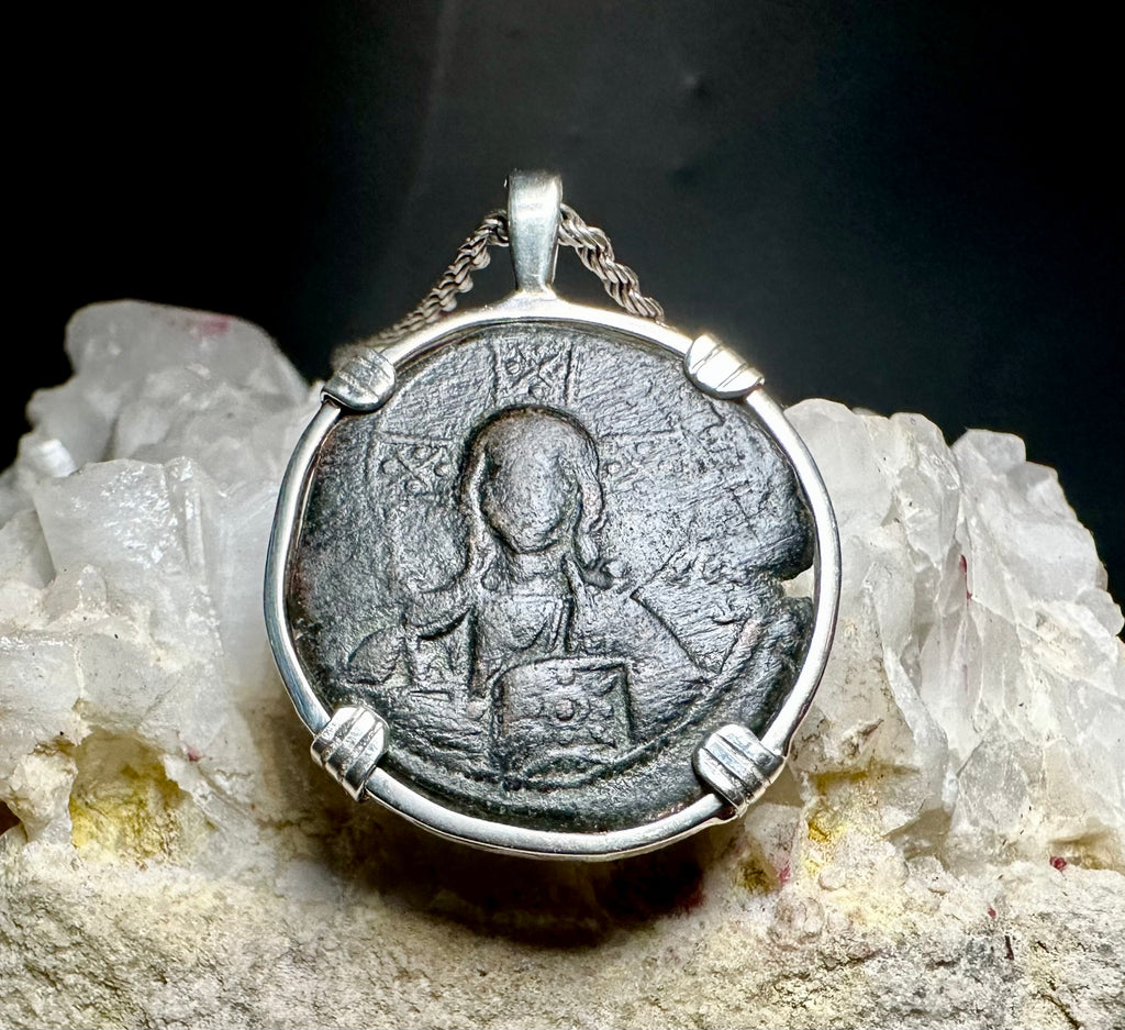 Byzantine Jesus Christ “Jesus Christ King of kings” inscription coin in sterling silver pendant