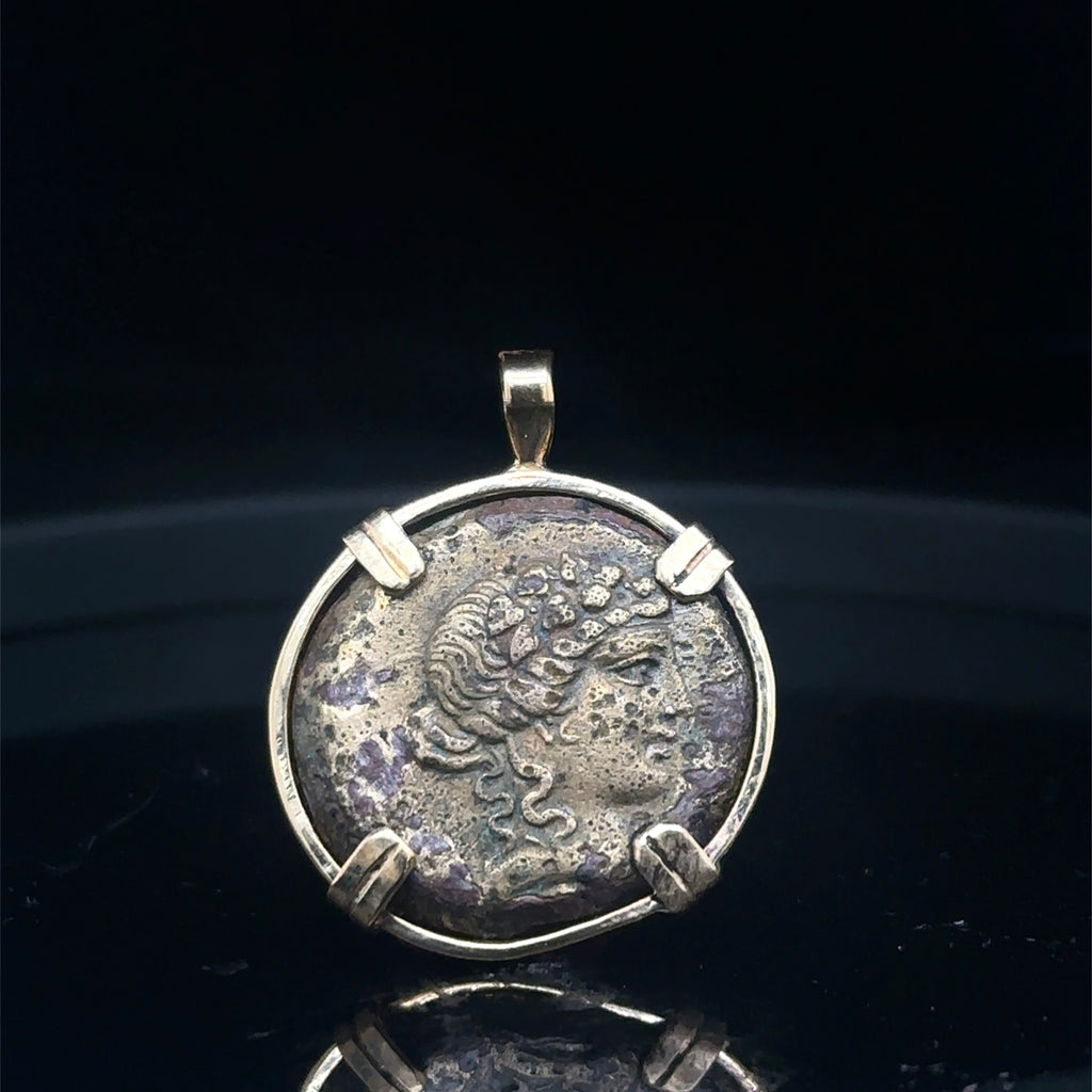Ancient Greek Dionysus and centaur coin in 14k yellow gold filled