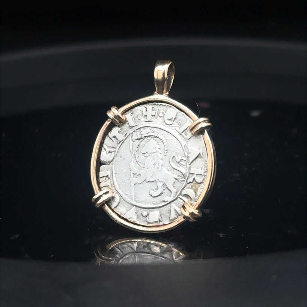 14th Century Italian Christian Lion of St Mark coin in 14k yellow gold filled pendant