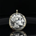 Ancient Athenian Owl and Athena silver tetradrachm in 14k solid gold pendant