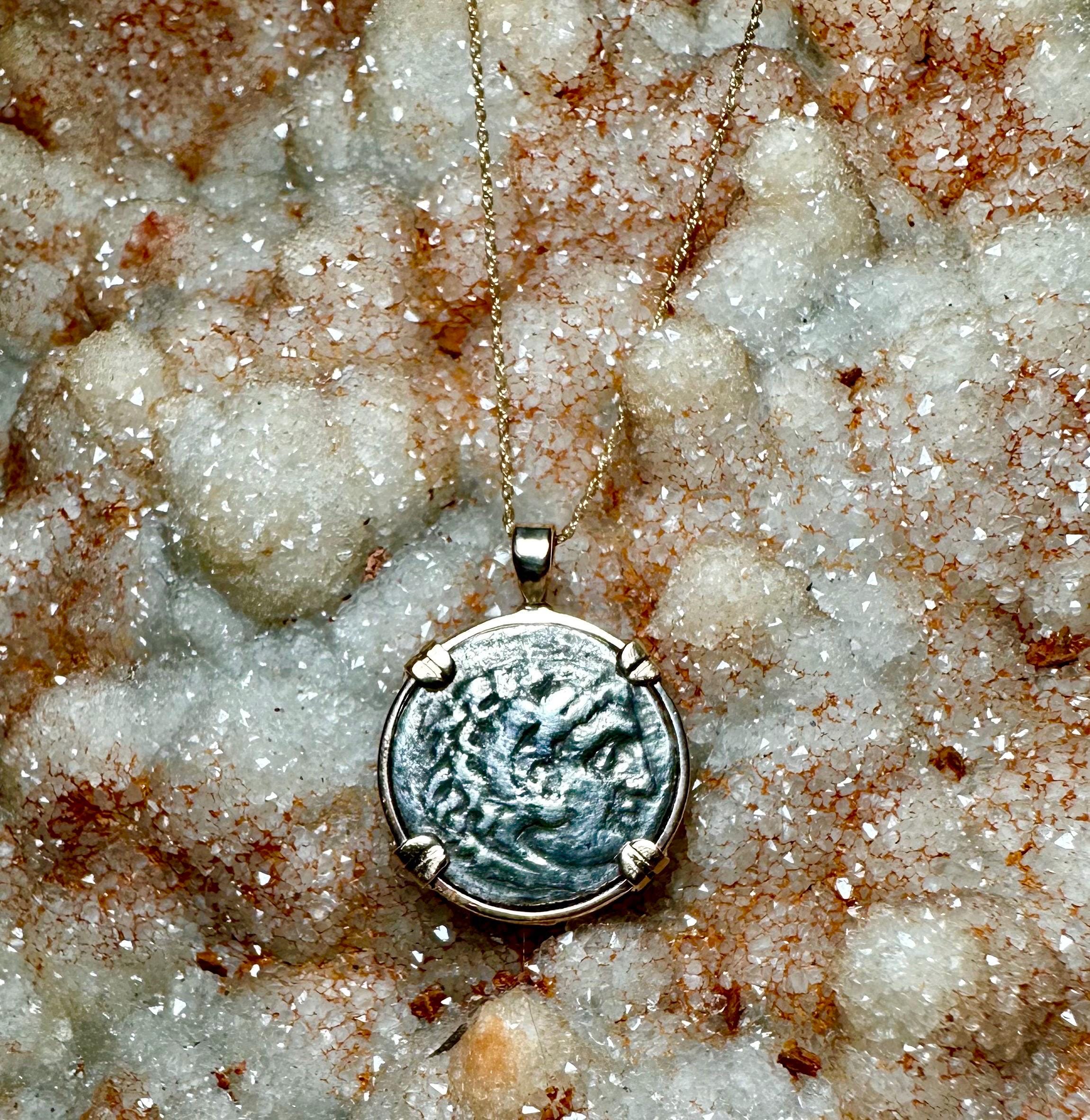 Genuine Alexander the Great Drachm in 14k yellow gold filled Pendant