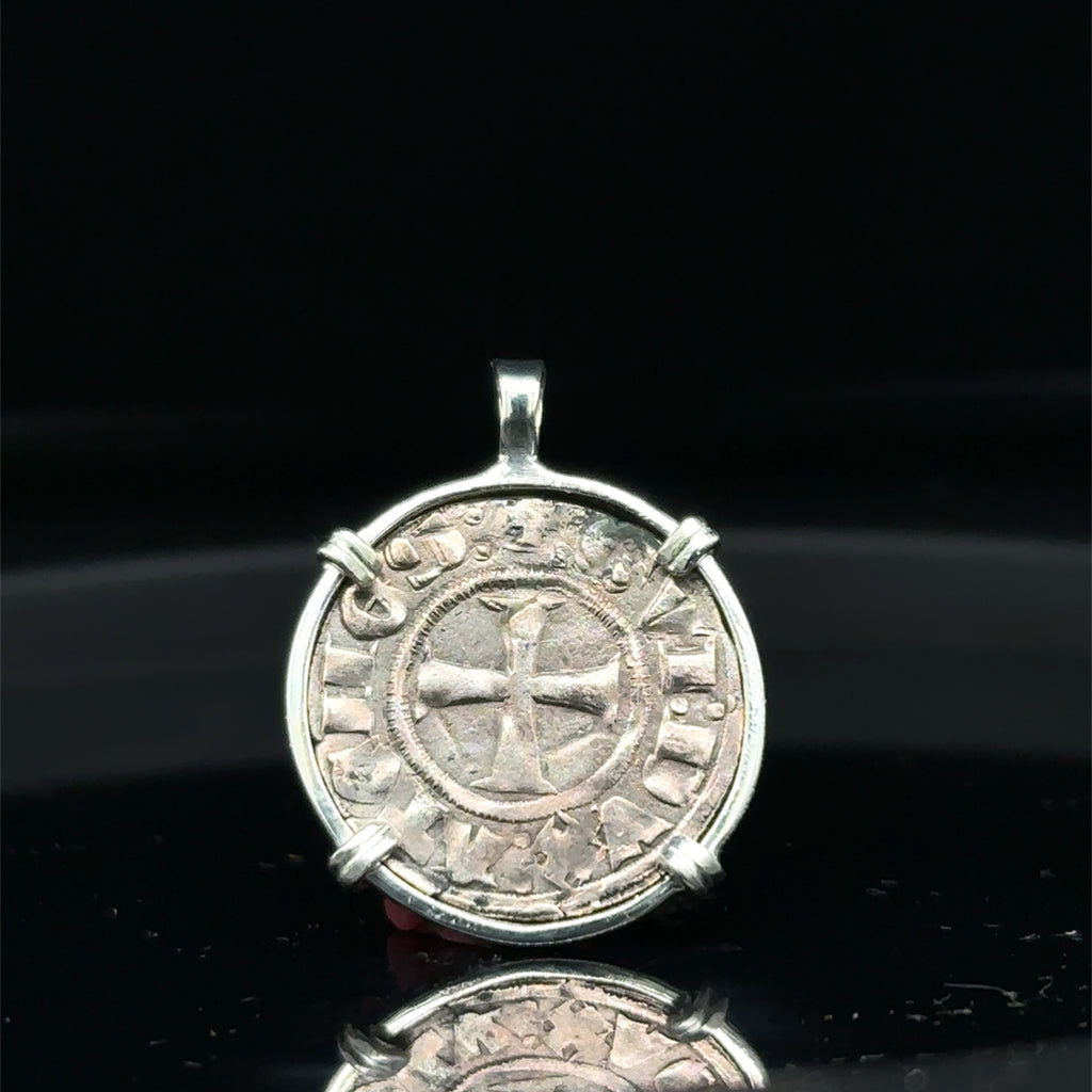 Medieval 13th century Christian Crusader Coin in sterling silver pendant