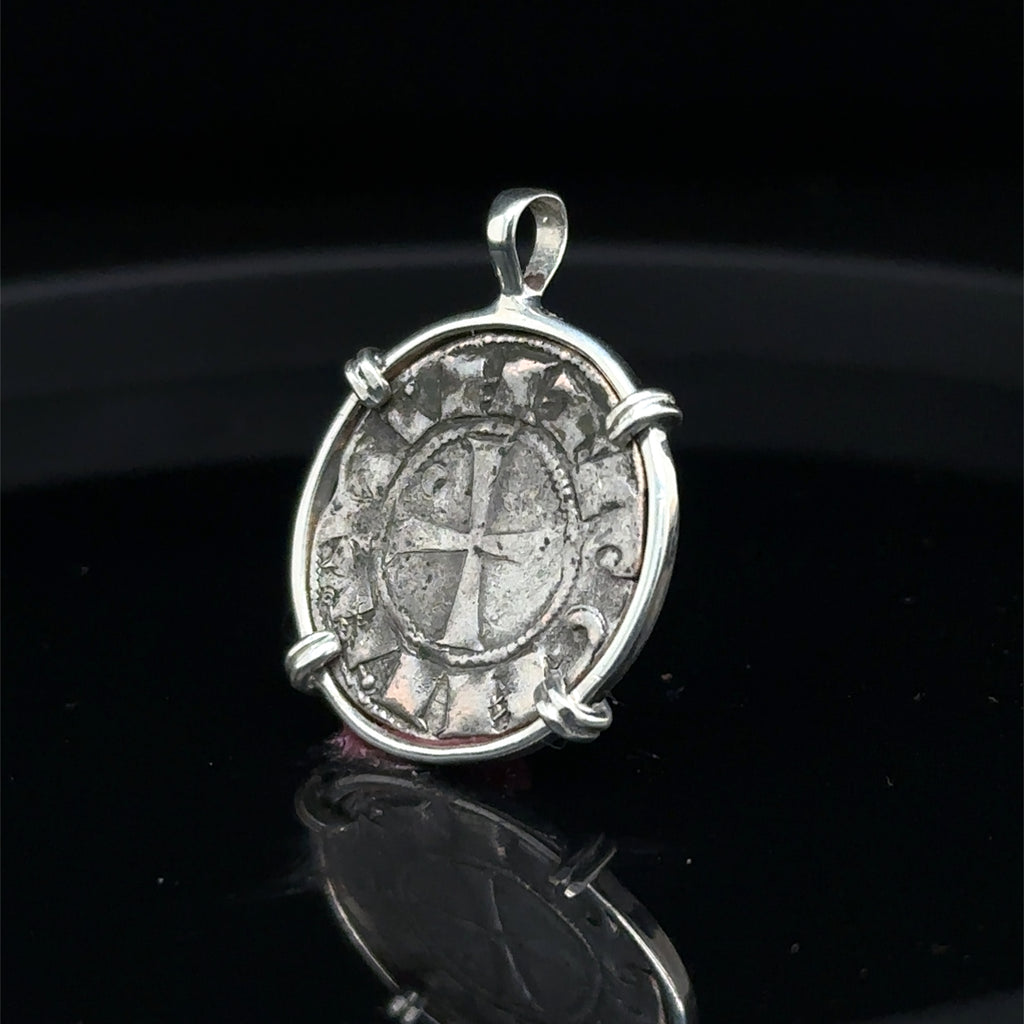 Medieval 12th century Templar Christian Crusades coin in Sterling Silver Pendant