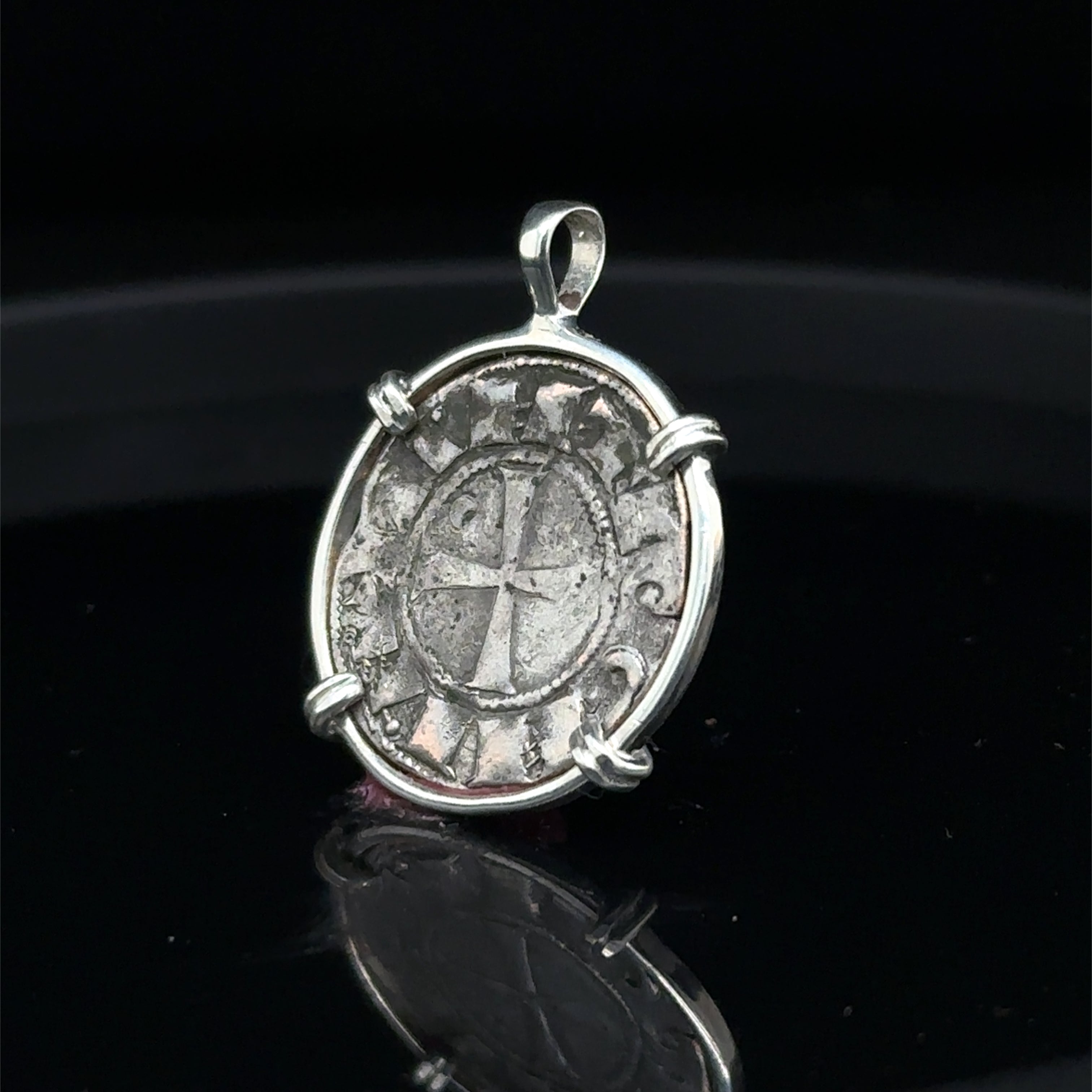 Medieval 12th century Templar Christian Crusades coin in Sterling Silver Pendant