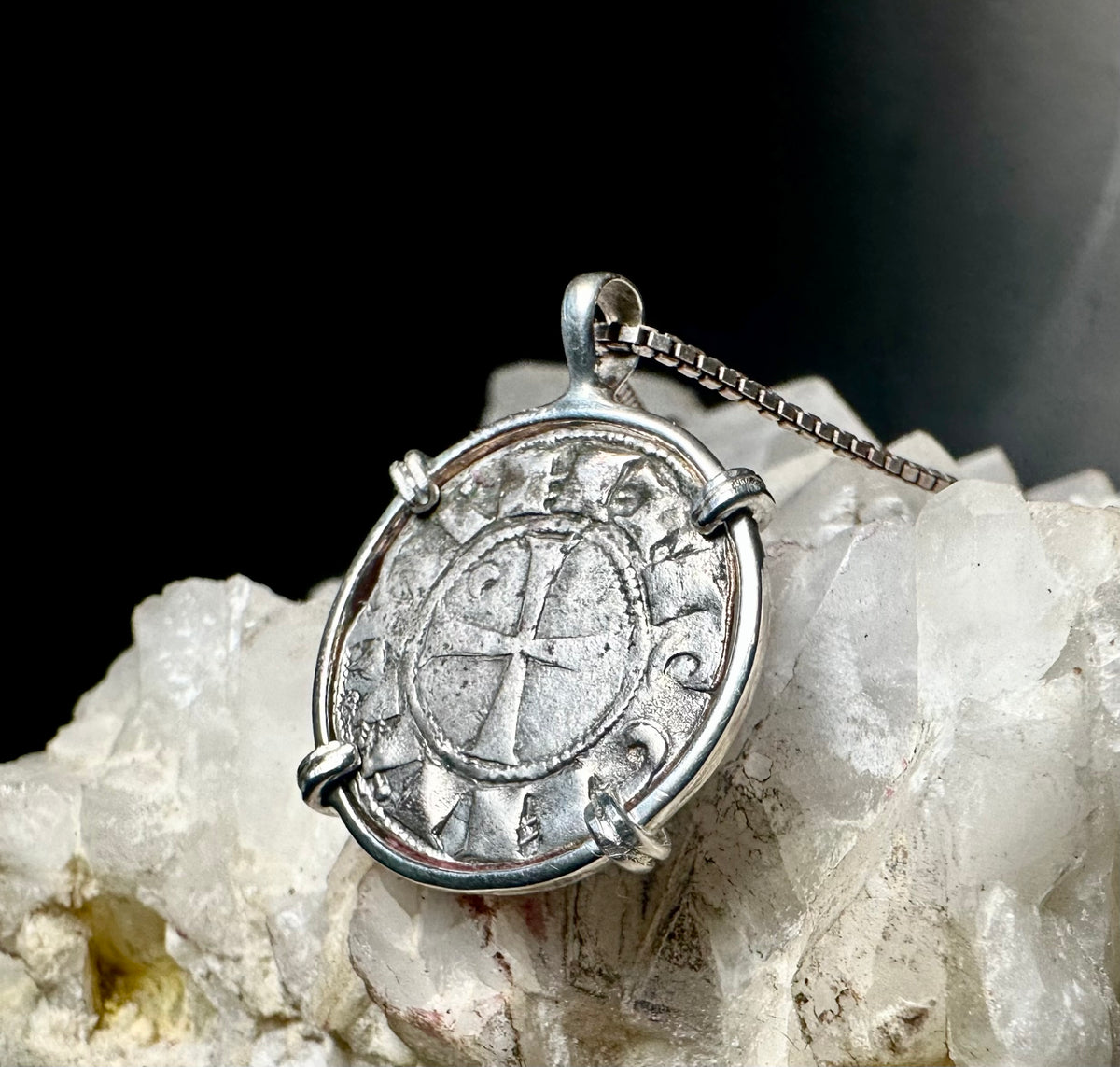 Medieval 12th century Templar Christian Crusades coin in Sterling Silver Pendant