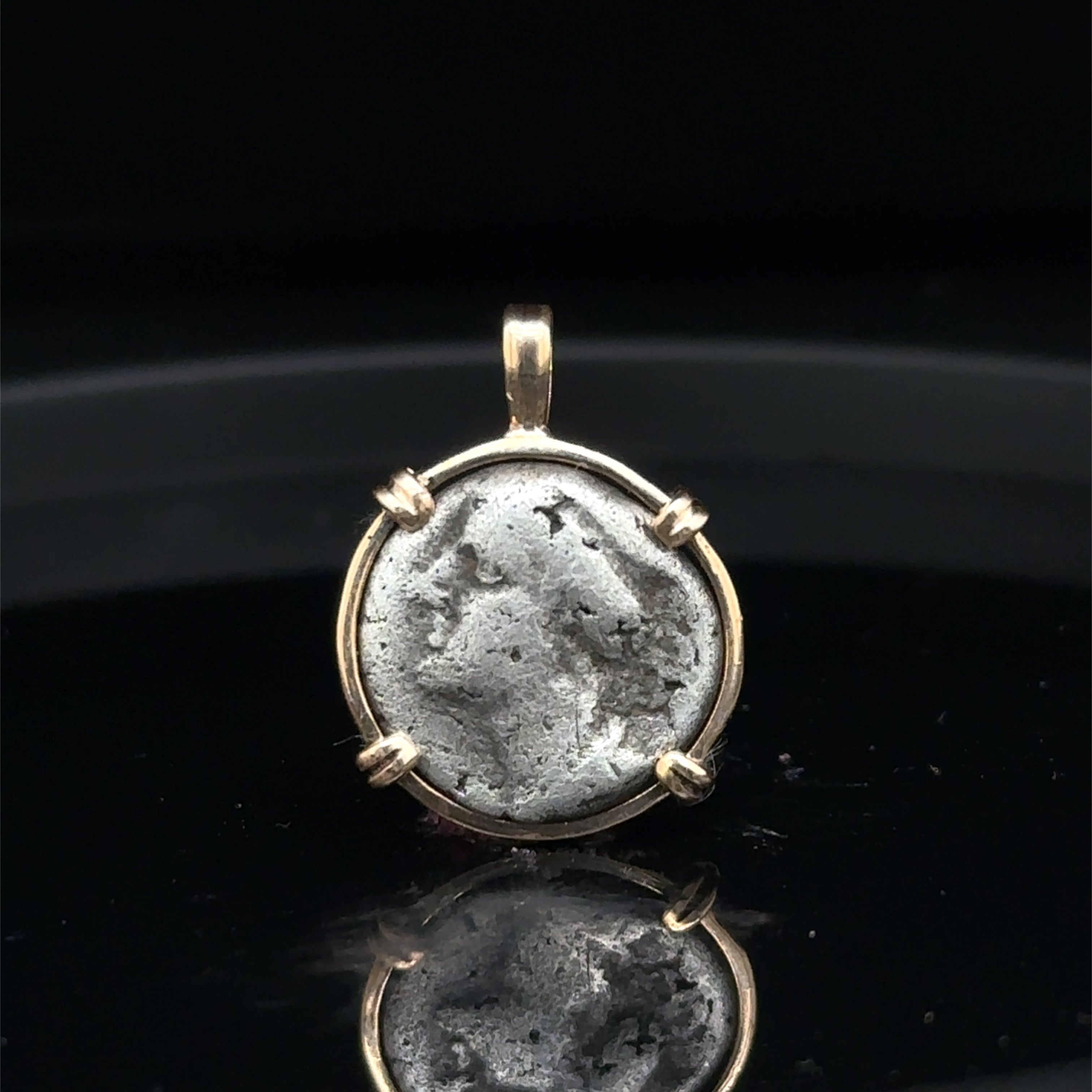 Ancient Greek Hera and Owl silver Drachm in 14k yellow gold filled pendant