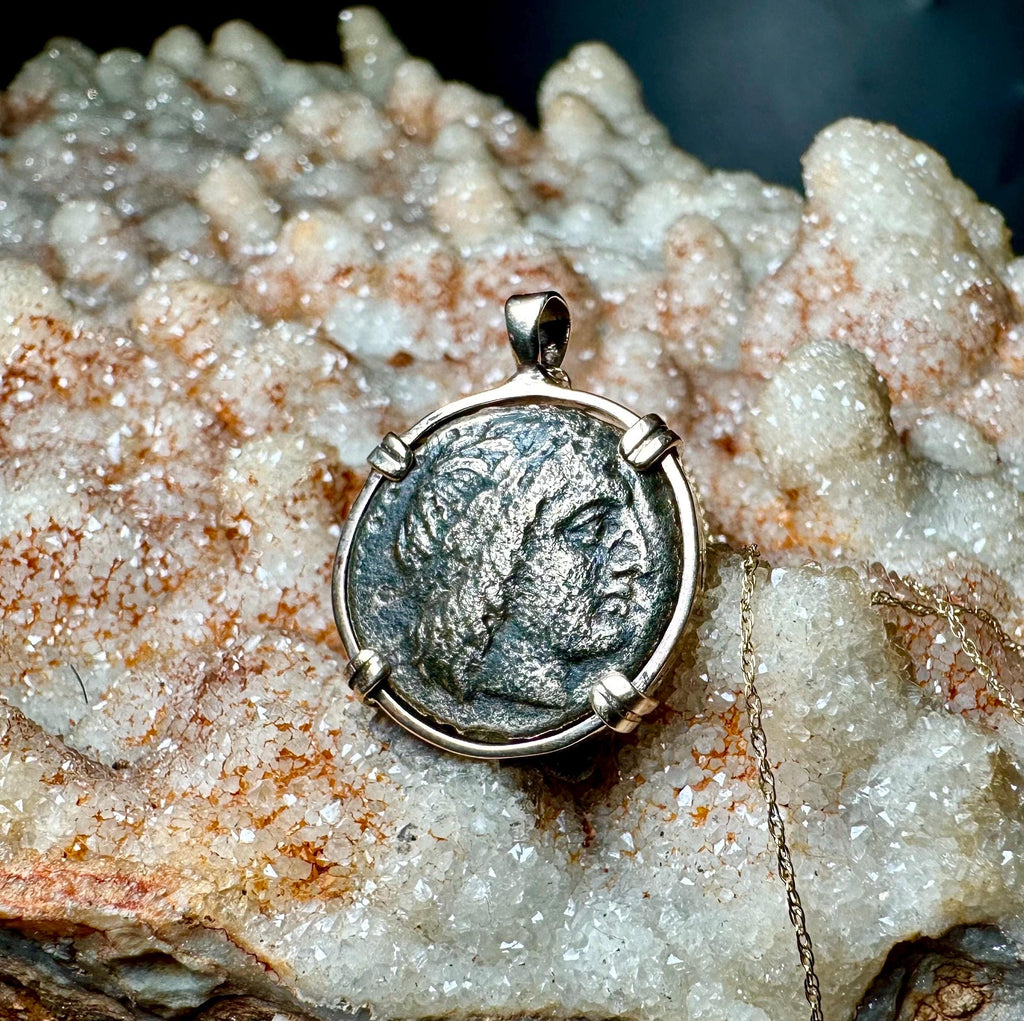 Genuine 4th century BC Apollo and Lion coin in 14k yellow gold filled pendant