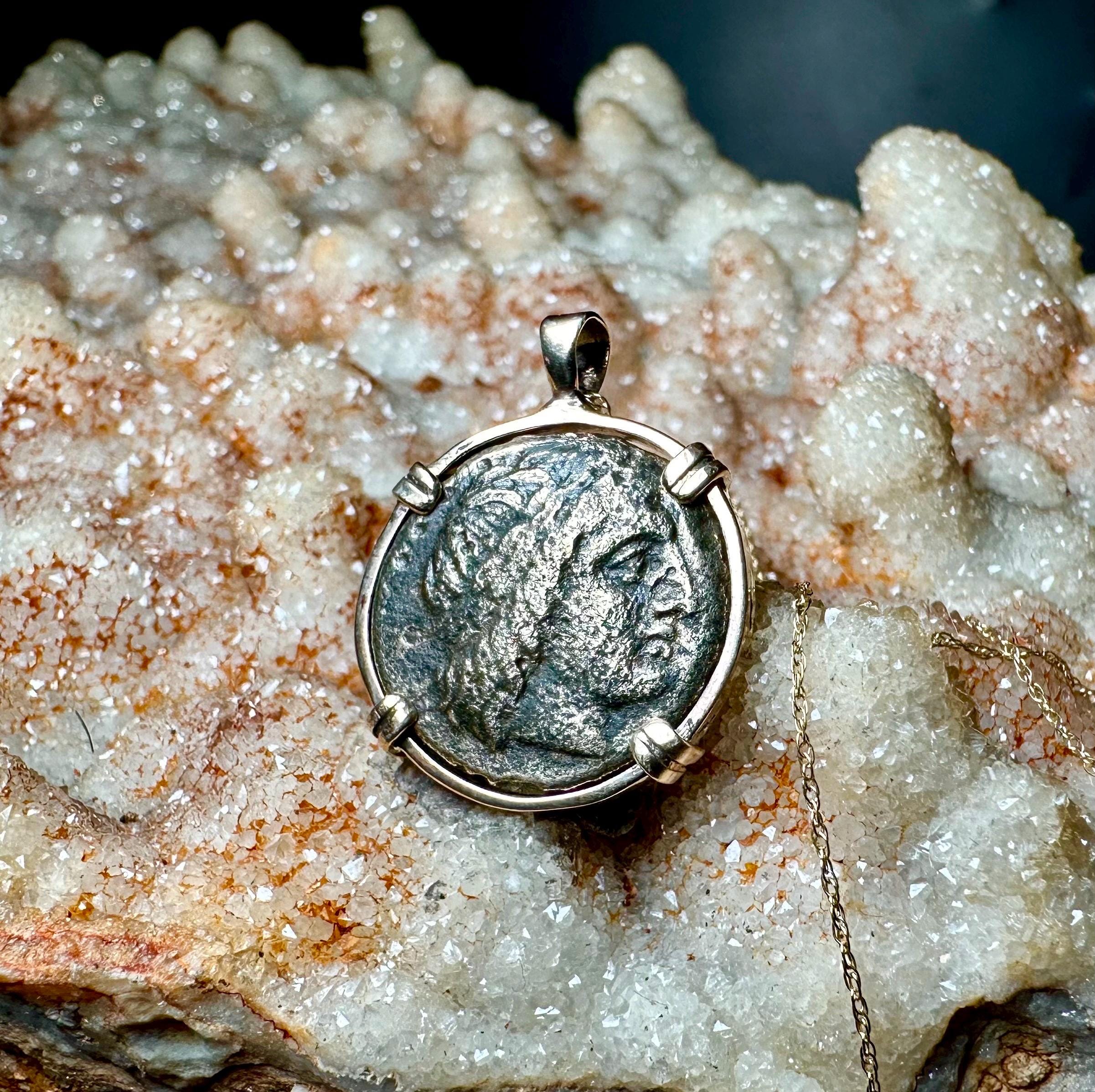 Genuine 4th century BC Apollo and Lion coin in 14k yellow gold filled pendant