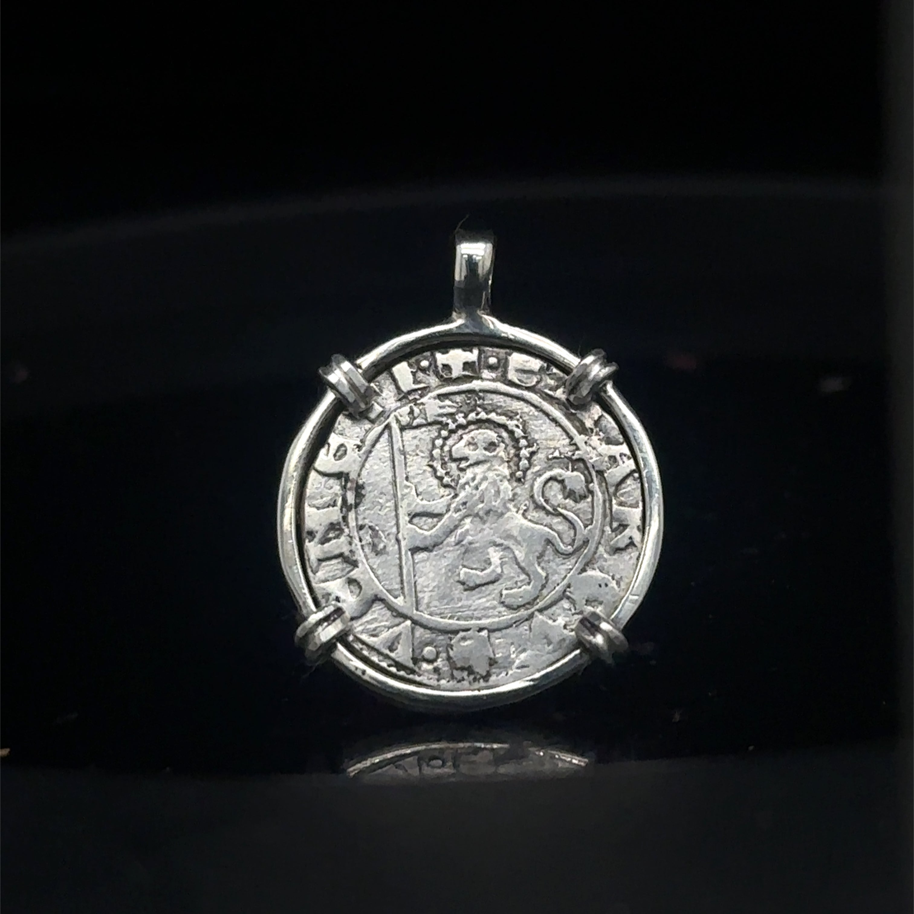 14th Century Christian Lion of St Mark coin in sterling silver pendant