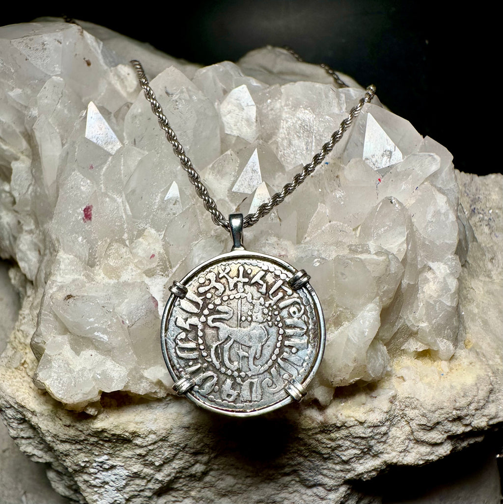 Medieval Christian lion and cross coin in sterling silver