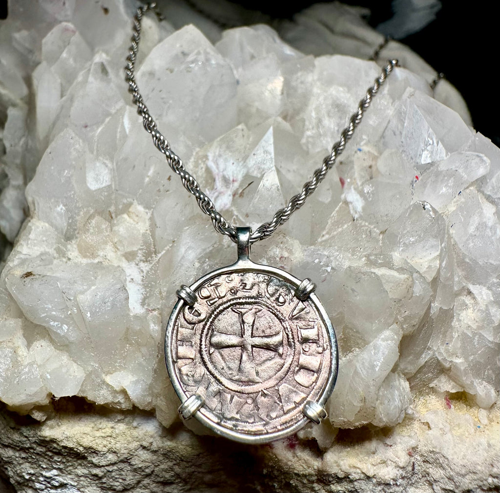 Medieval 13th century Christian Crusader Coin in sterling silver pendant