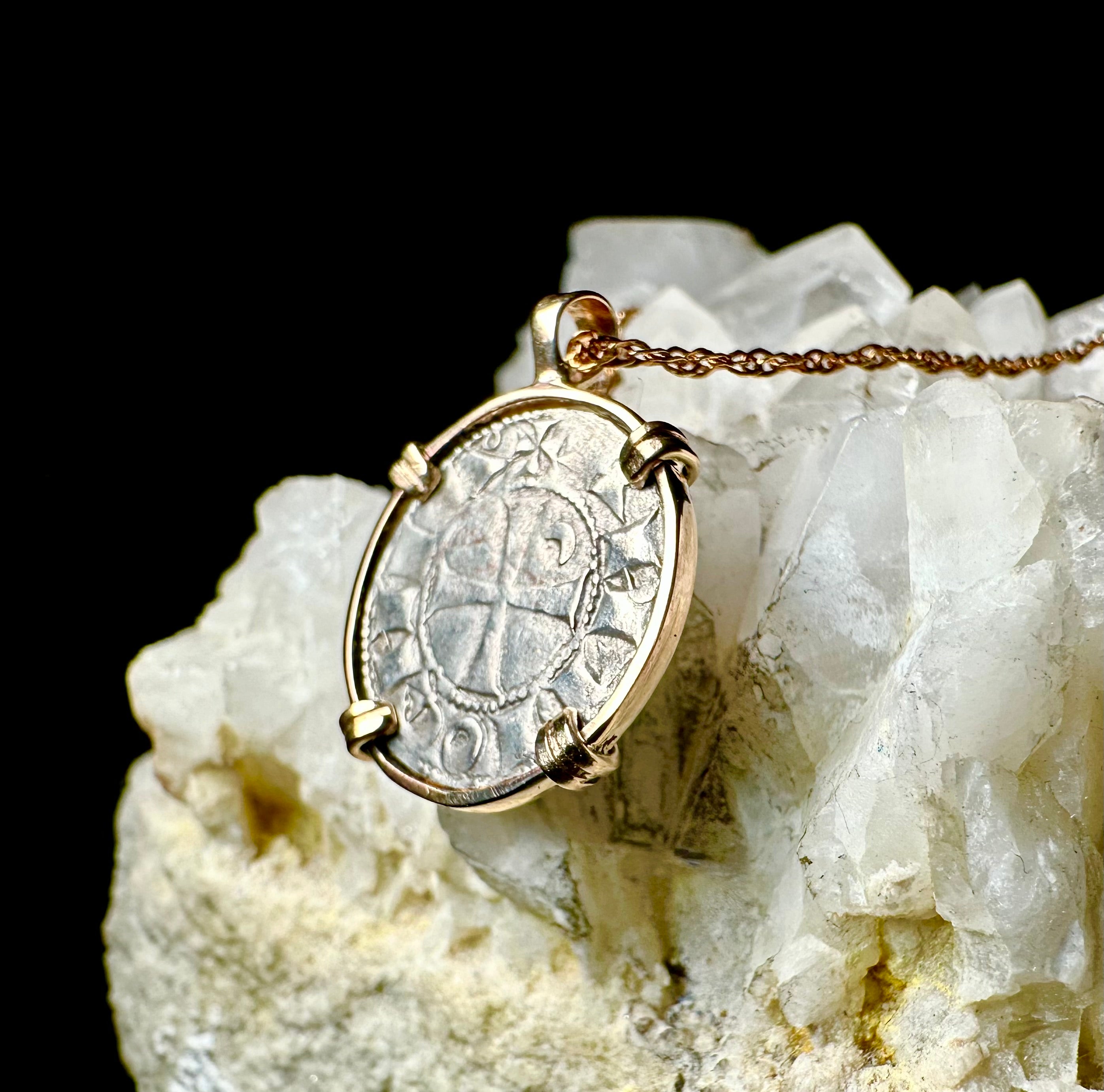 12th century Templar Christian Crusader Coin in 14k yellow gold filled pendant
