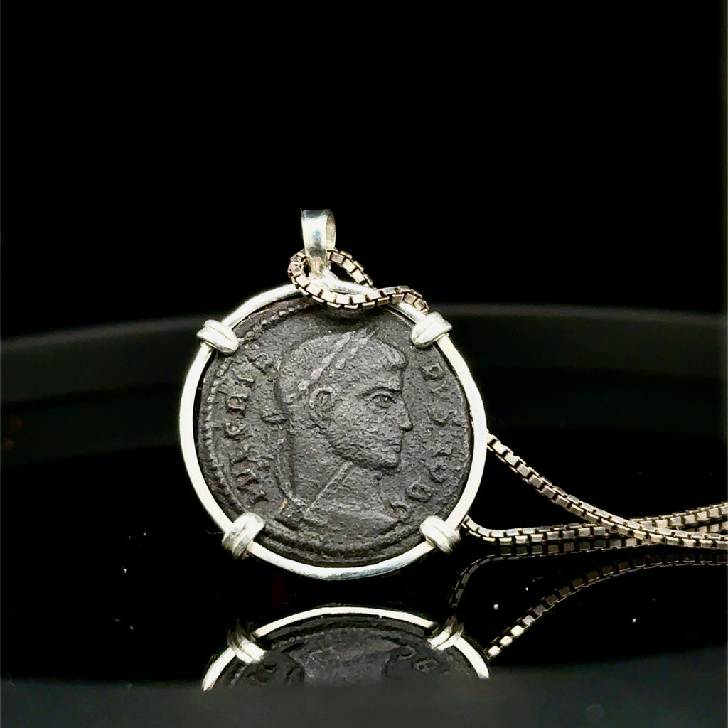 Genuine Constantine Ancient Roman Coin in Sterling Silver Pendant