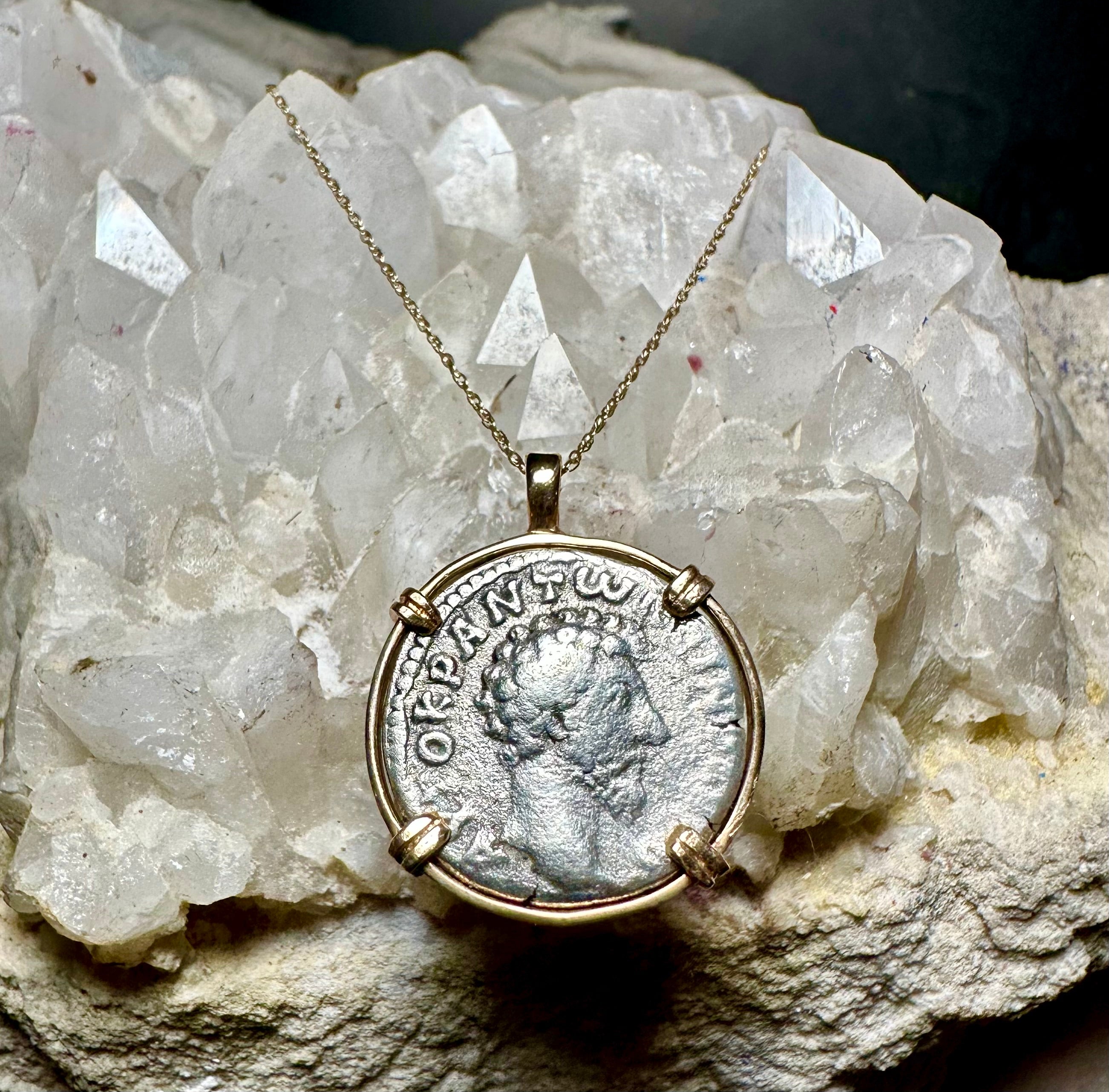 Marcus Aurelius silver Didrachm in 14k yellow gold filled pendant