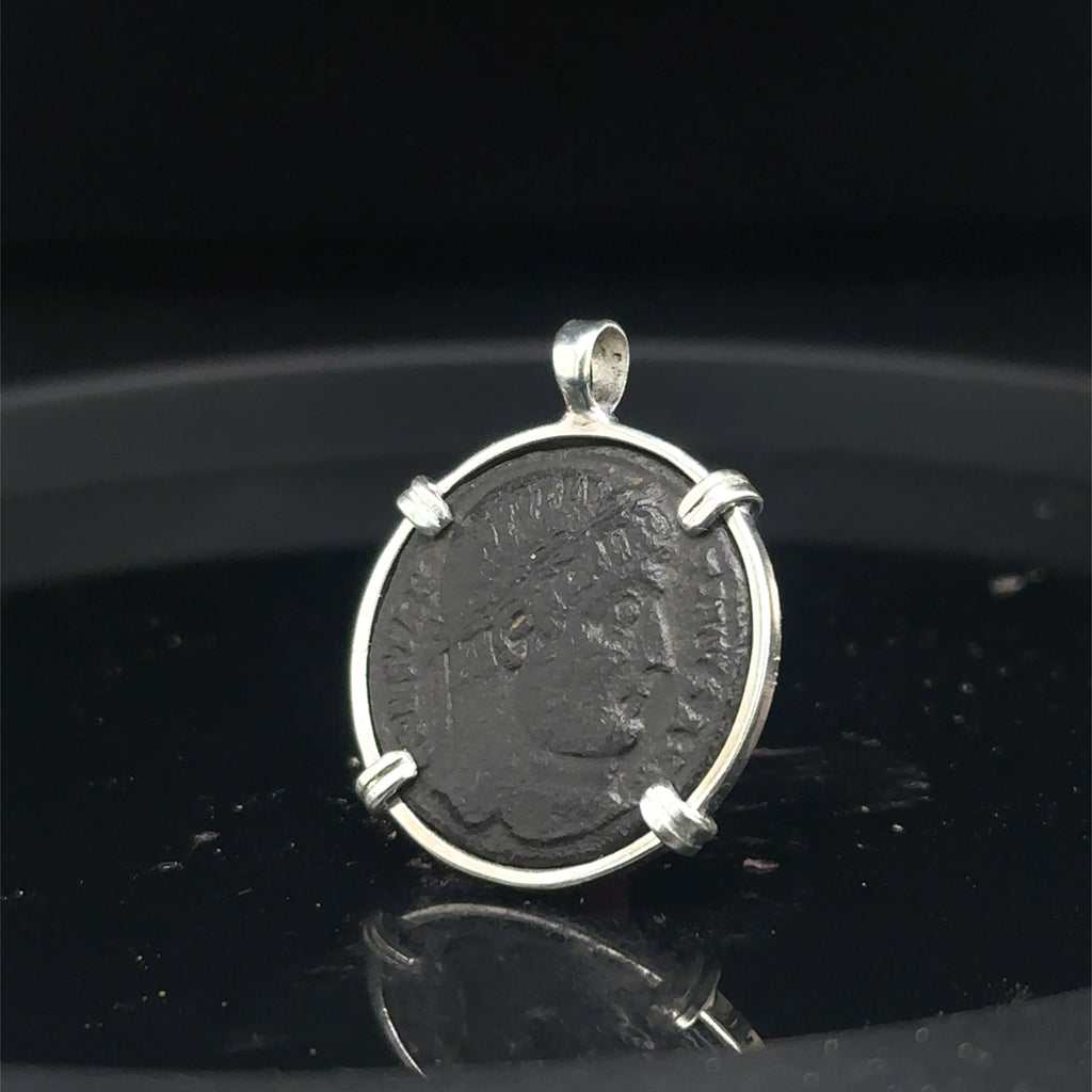 Constantine the Great ancient Roman coin in sterling silver pendant