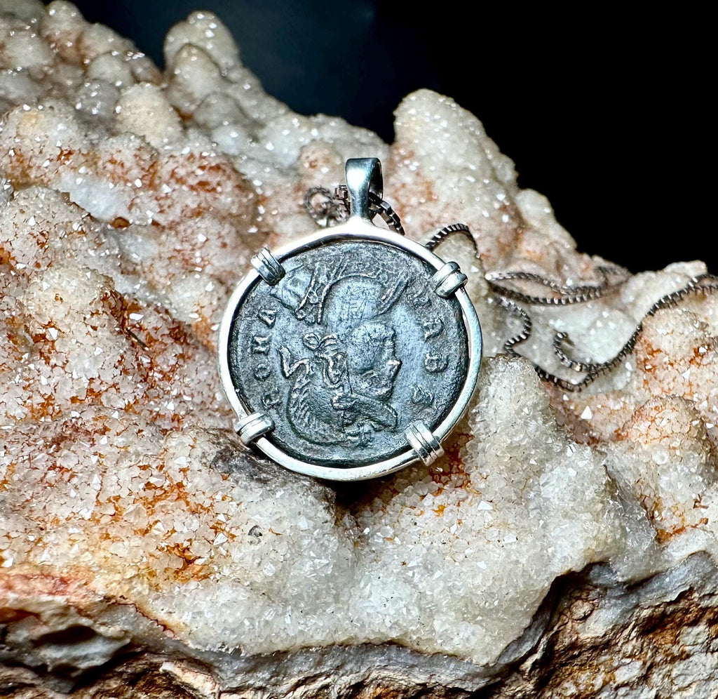 Genuine 4th Century Roman Constantine The Great coin pendant in sterling silver