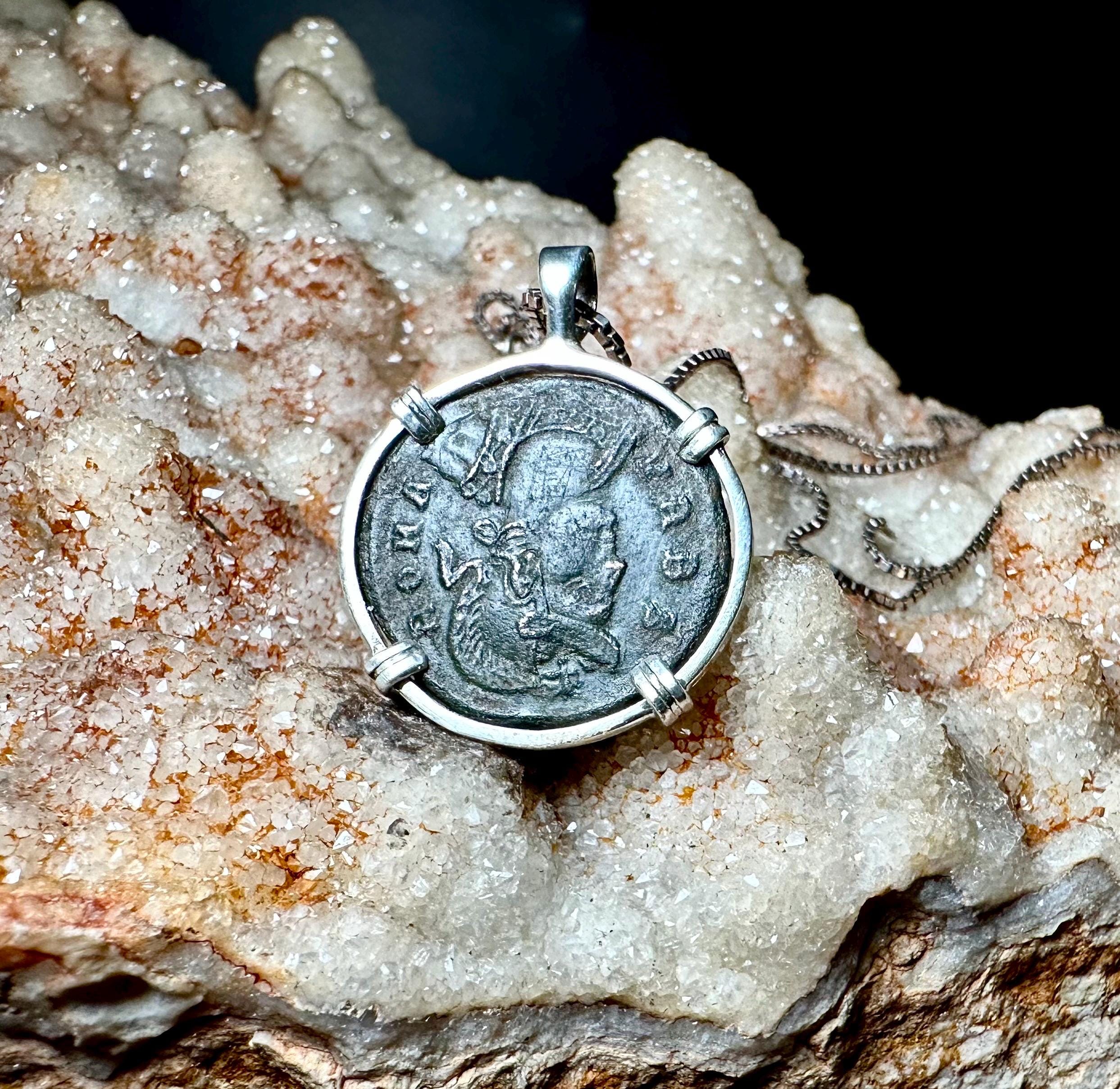 Genuine 4th Century Roman Constantine The Great coin pendant in sterling silver