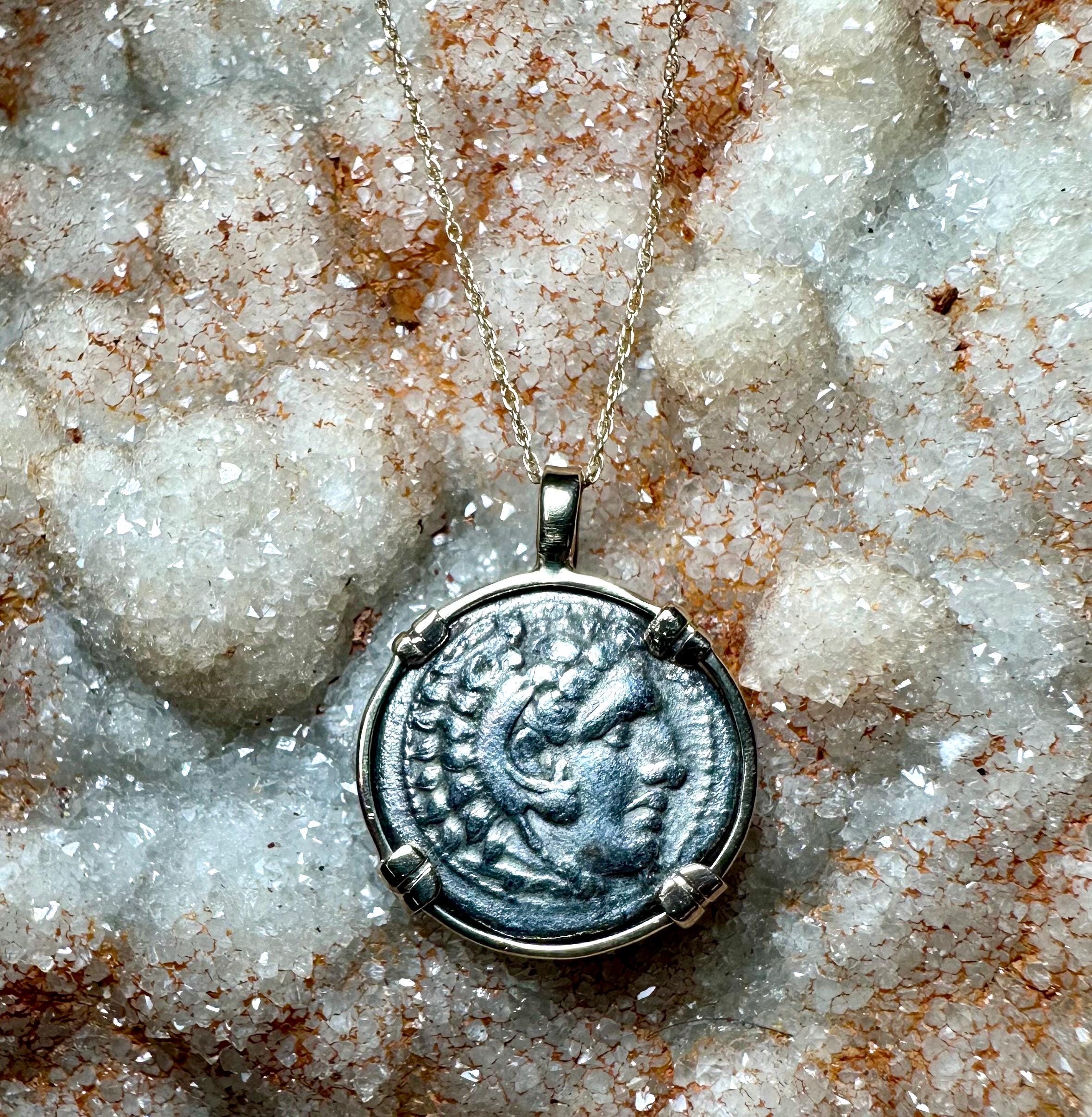 Genuine High Quality Ancient Greek coin in SOLID 14k Yellow Gold Pendant