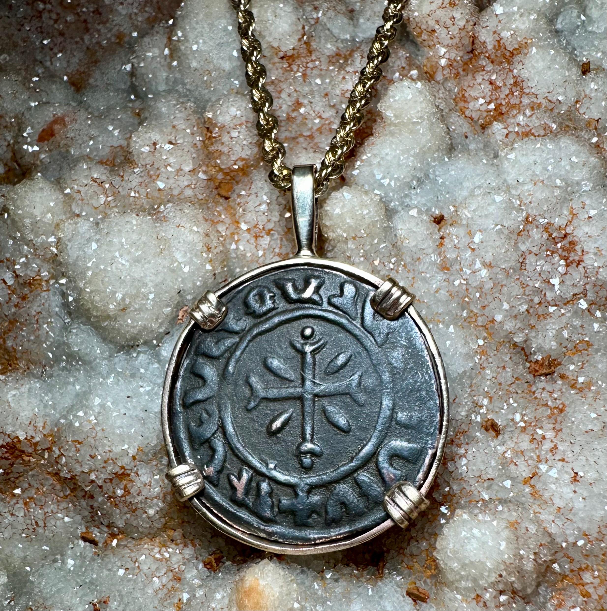 Genuine 12th century Templar Crusader Coin in 14k yellow gold filled Pendant