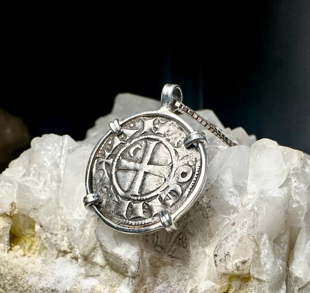 12th century Templar Christian Crusades coin in Sterling Silver Pendant