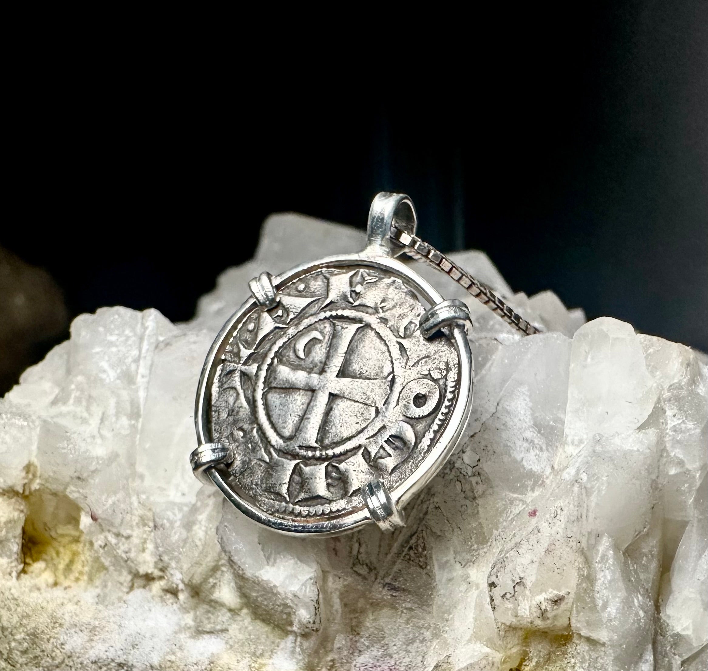 12th century Templar Christian Crusades coin in Sterling Silver Pendant