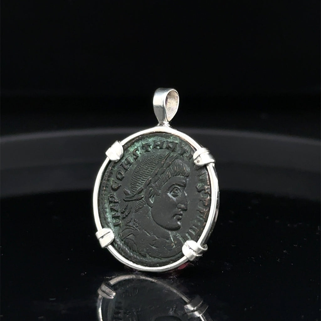 Ancient Roman Constantine The Great coin in sterling silver pendant