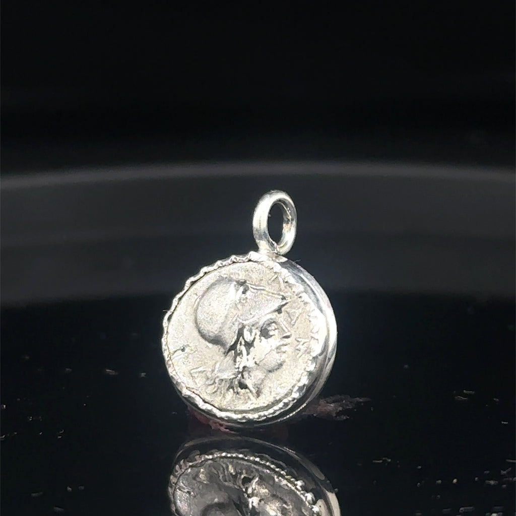 Ancient Greek Athena and Janus Silver coin in sterling silver bezel Pendant