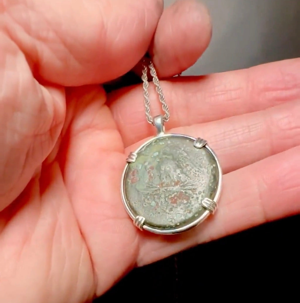 Large Ancient Greek Zeus and Eagle Coin in sterling silver pendant