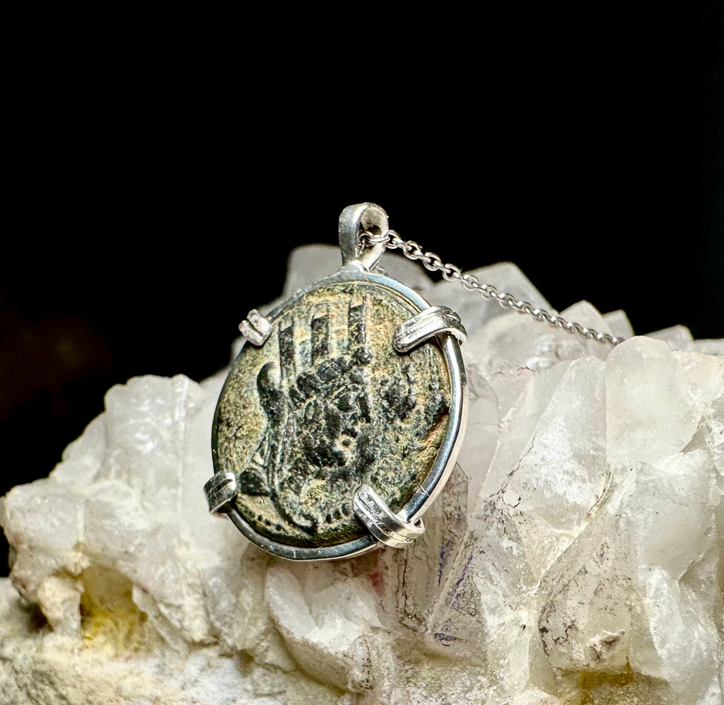 Ancient Greek Tyche (goddess of luck) and Athena coin in sterling silver