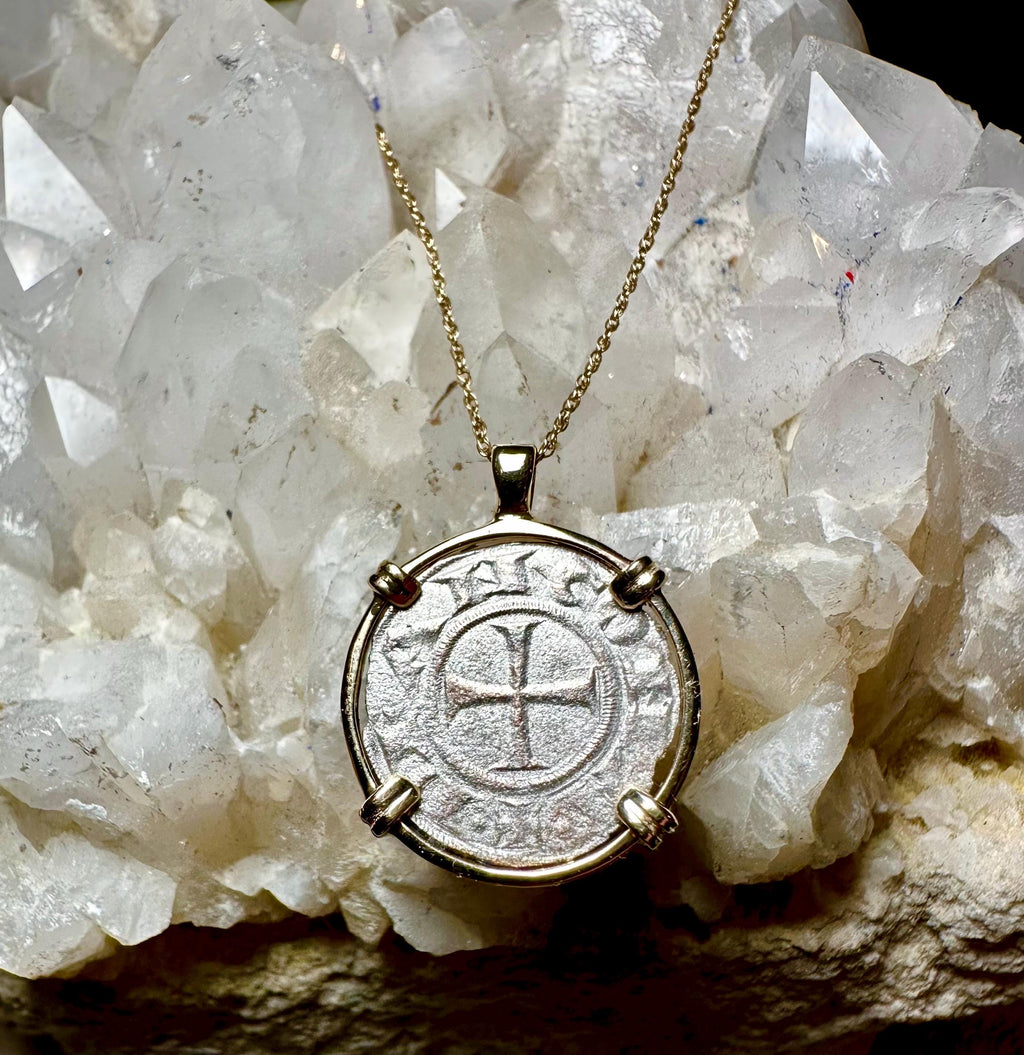 Genuine 13th century Christian Crusader Coin in hand made solid gold pendant