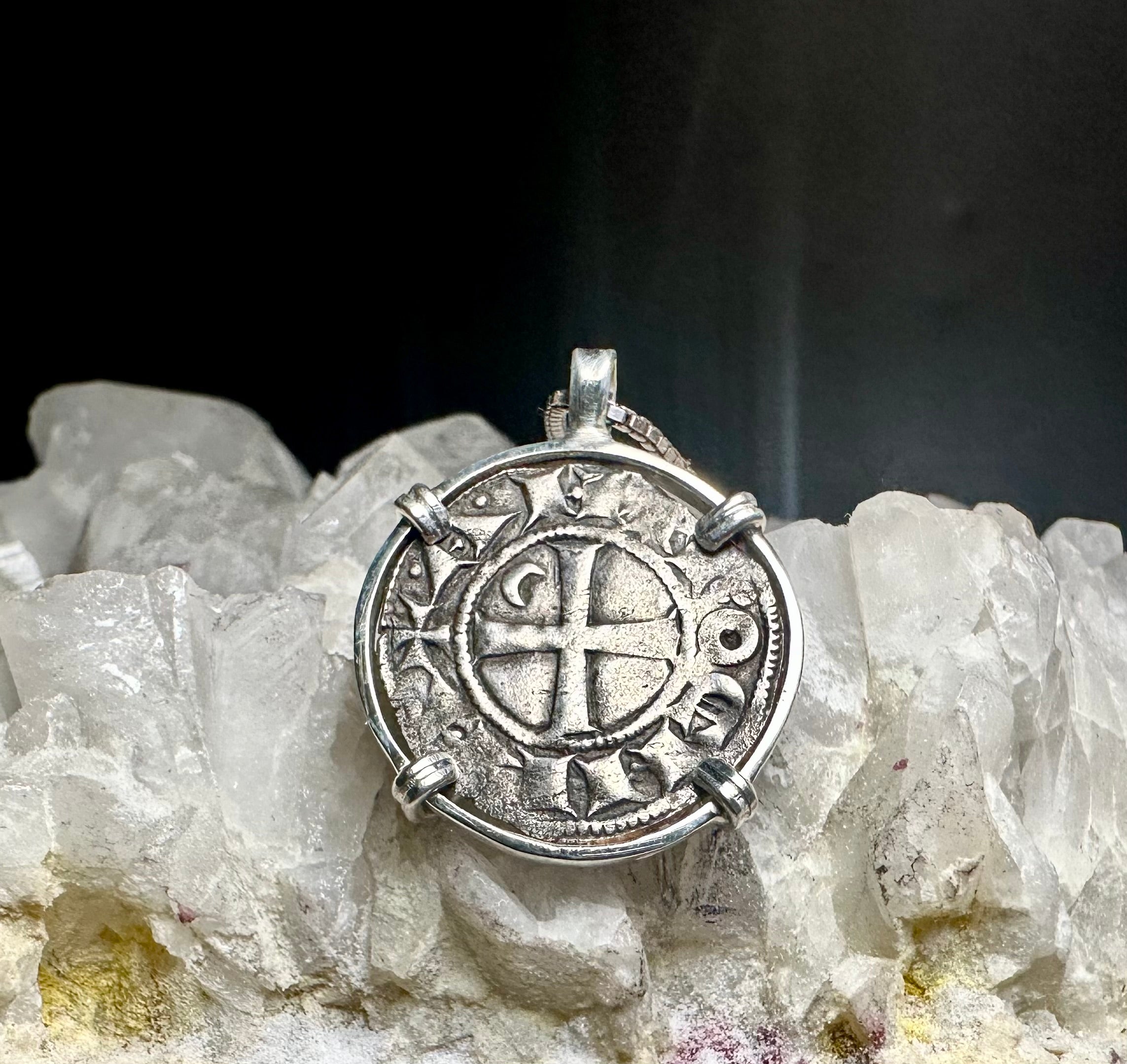 12th century Templar Christian Crusades coin in Sterling Silver Pendant