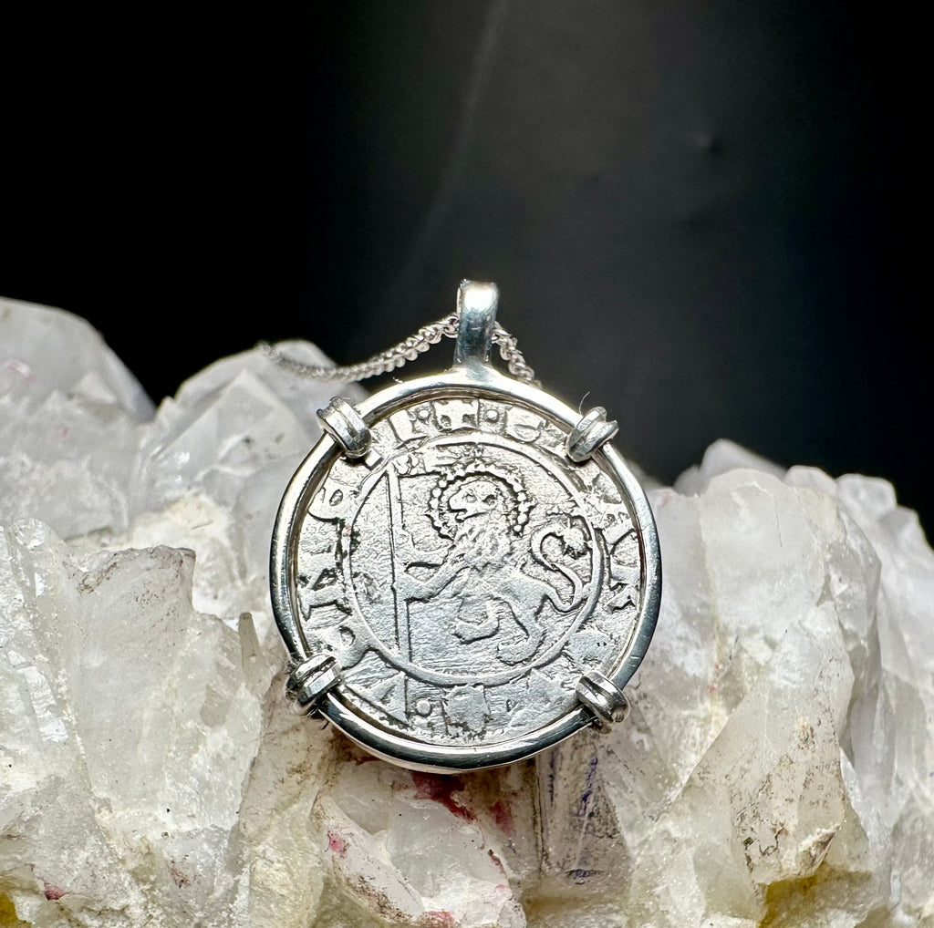 14th Century Christian Lion of St Mark coin in sterling silver pendant