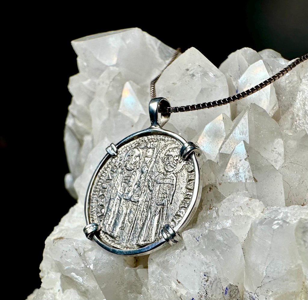 Genuine 14th Century Jesus Christ and St. Mark coin in hand made sterling silver