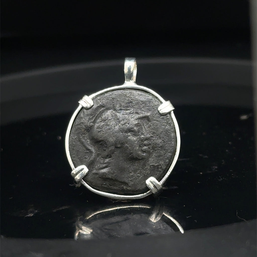 Ancient Greek Athena and owl coin in sterling silver pendant