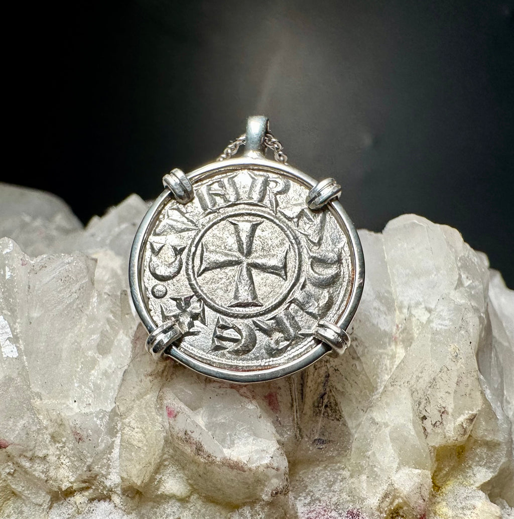12th century Italian Christian crusader coin in sterling silver pendant