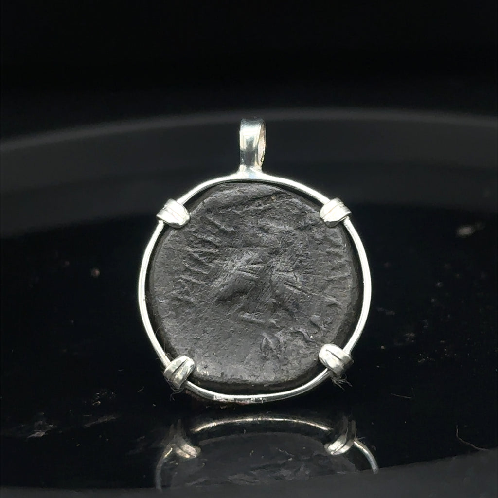 Ancient Greek Athena and owl coin in sterling silver pendant