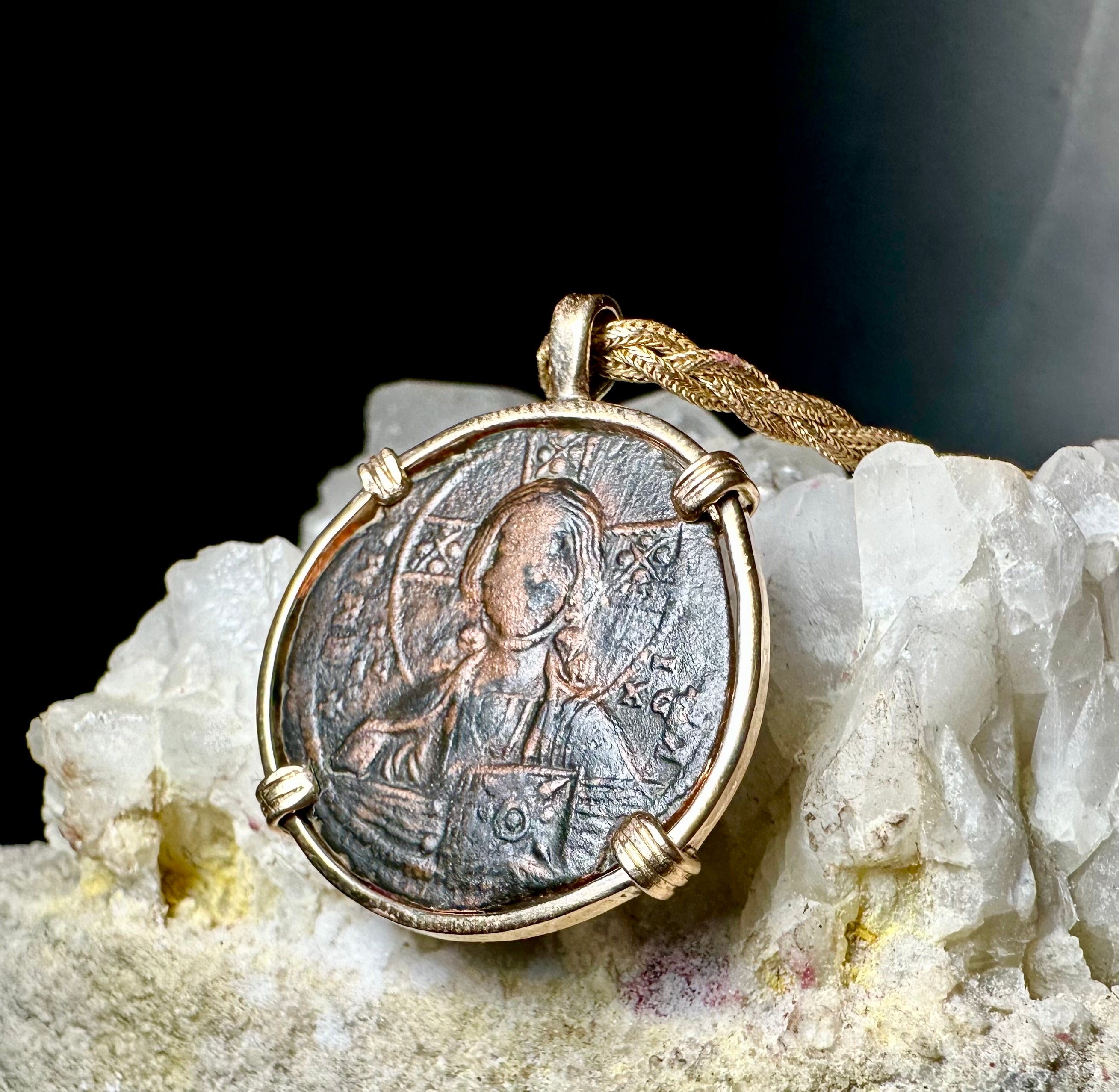10th century Byzantine Jesus Christ coin in 14k yellow gold filled pendant “Jesus Christ King of Kings”