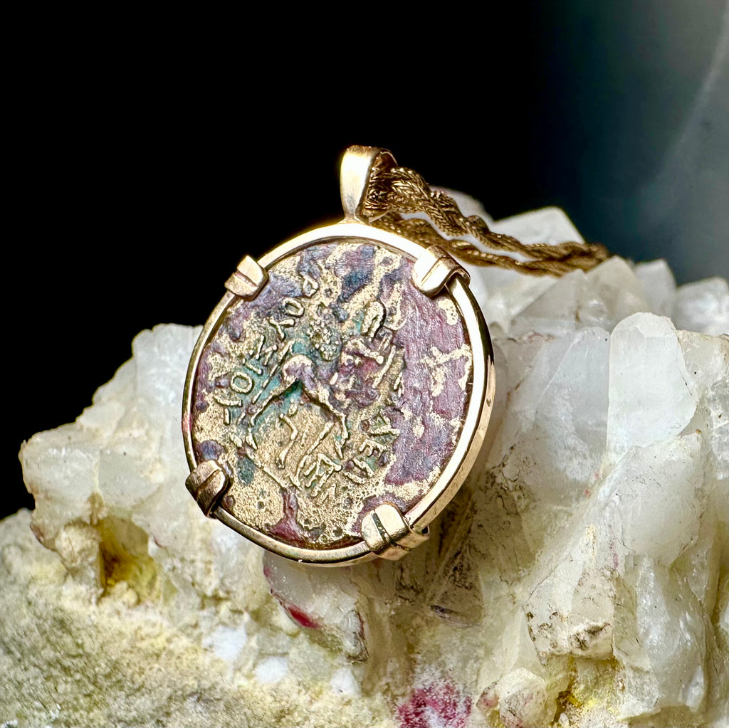Ancient Greek Dionysus and centaur coin in 14k yellow gold filled