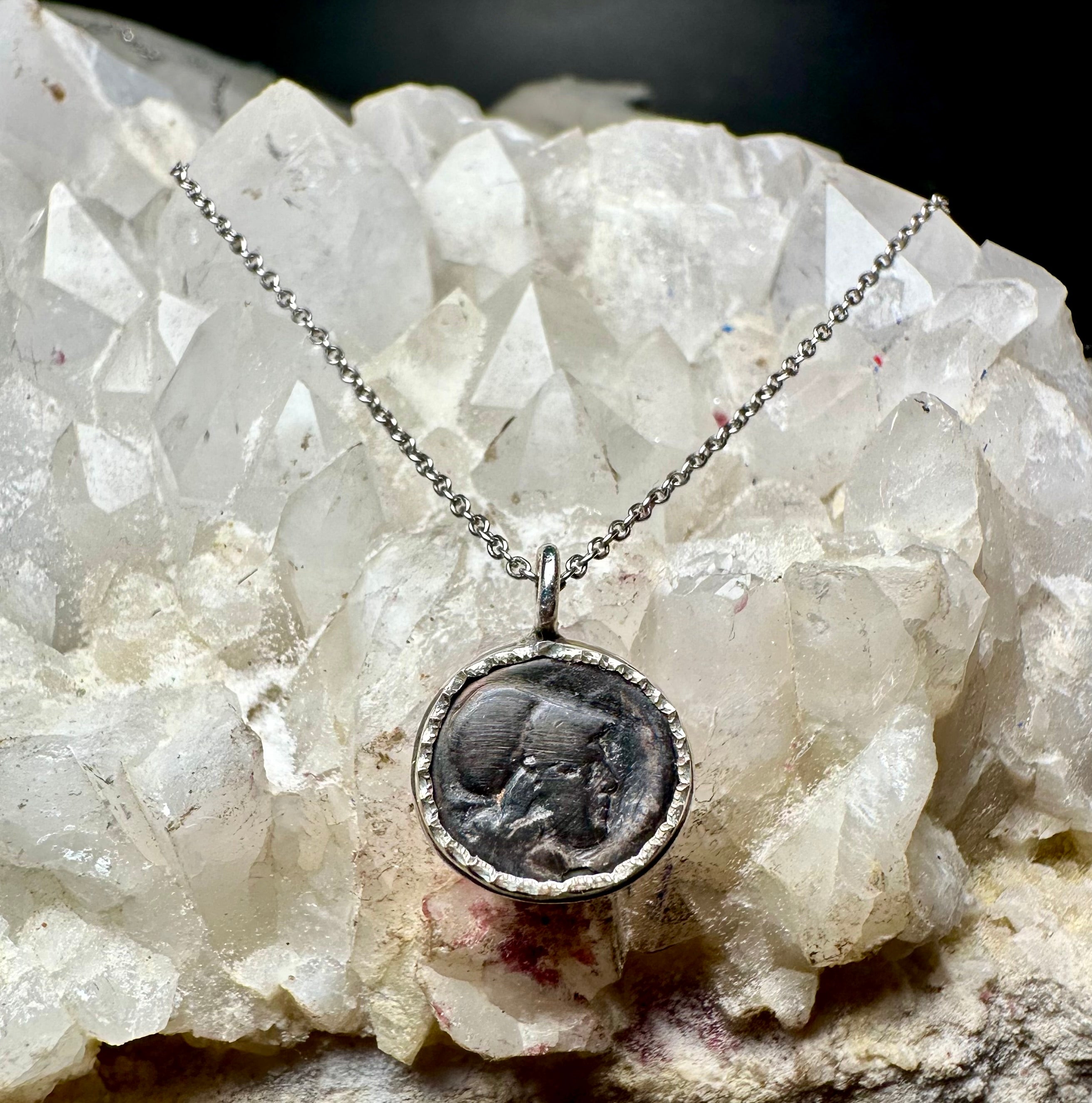 Ancient Greek silver Athena coin in sterling silver bezel