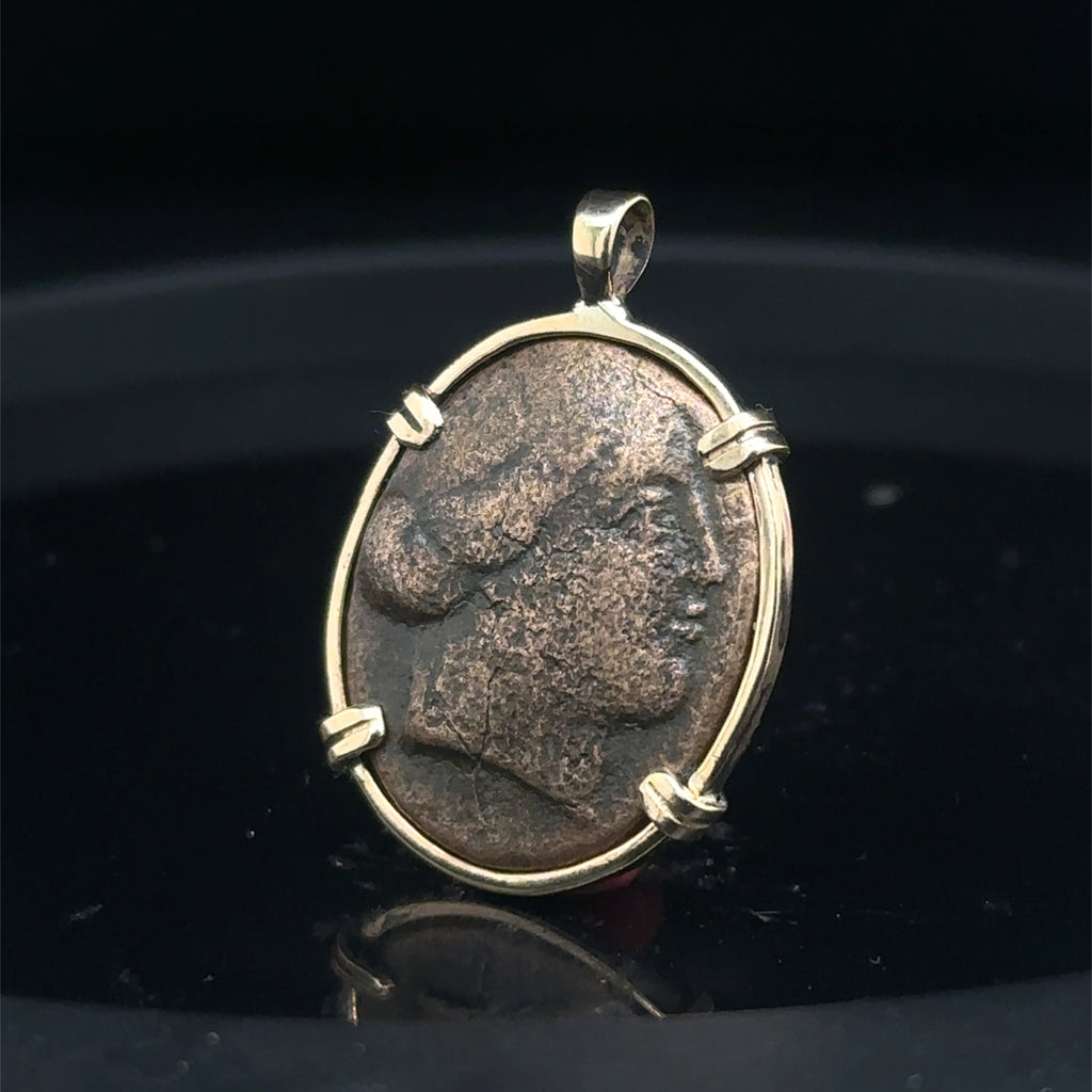 Ancient Greek Amazonian warrior and Horse coin in 14k yellow gold filled pendant