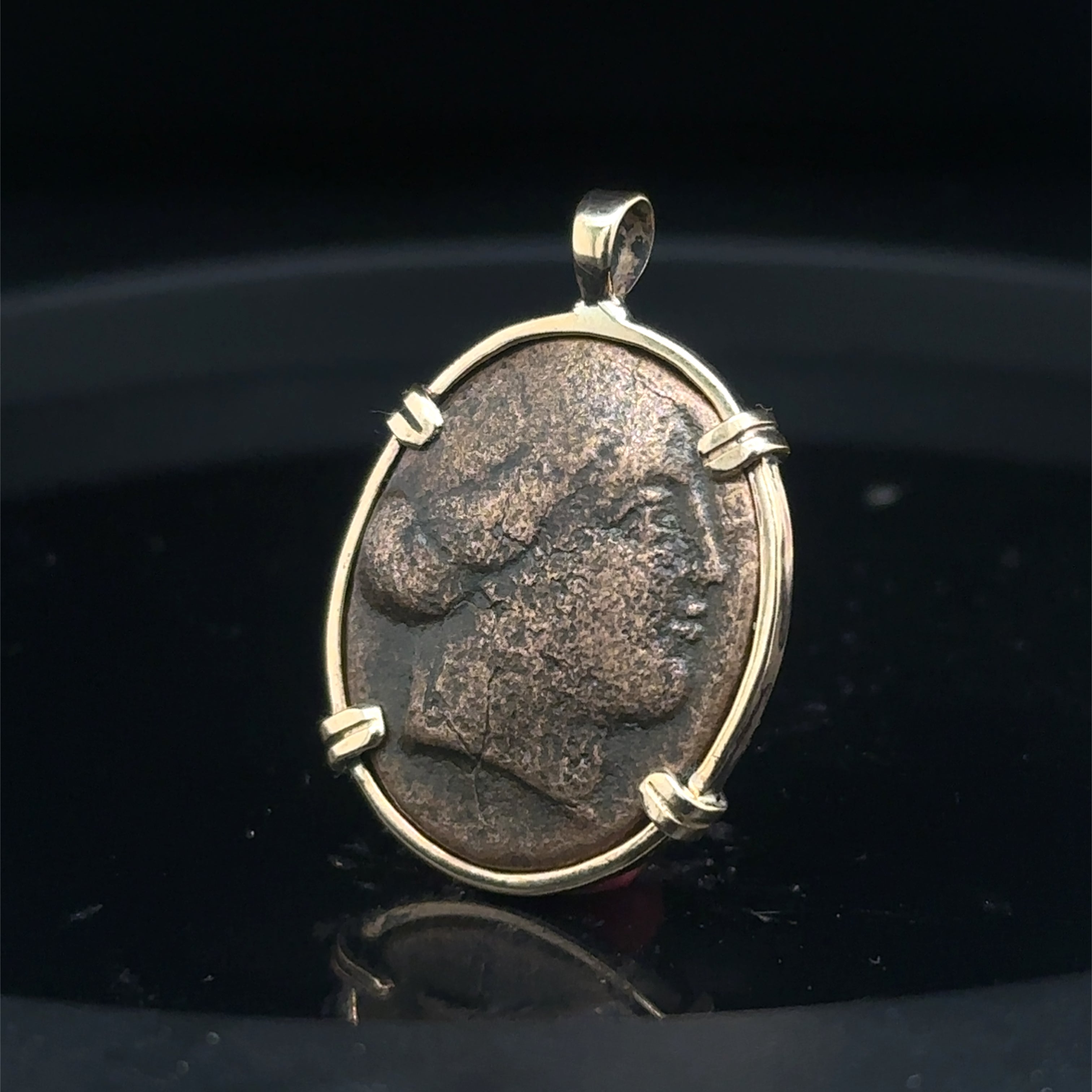 Ancient Greek Amazonian warrior and Horse coin in 14k yellow gold filled pendant
