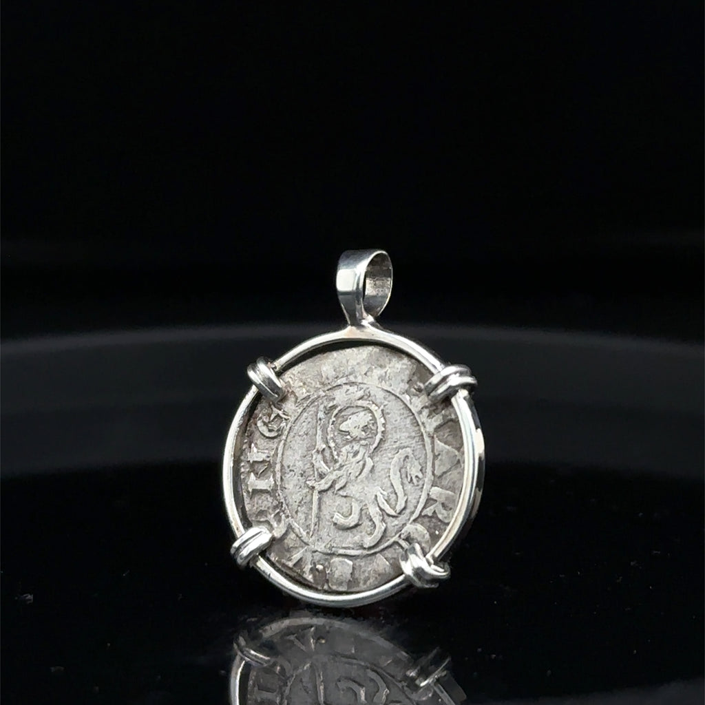 Medieval Italian Christian Lion and St Mark coin in sterling silver pendant