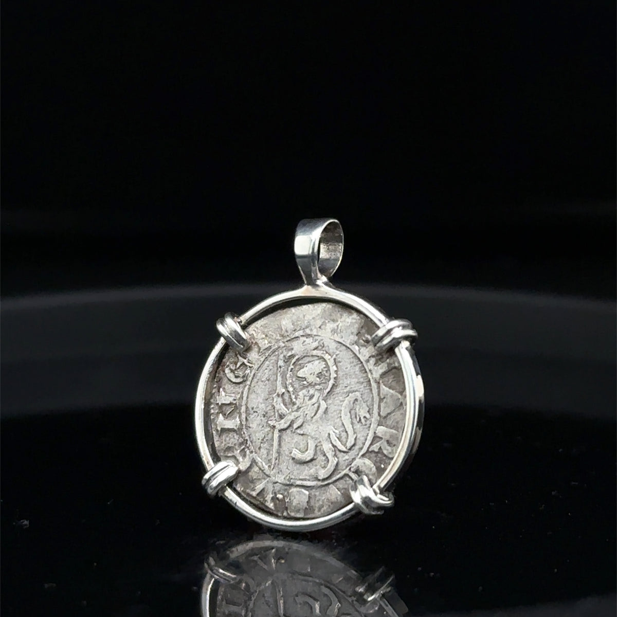Medieval Italian Christian Lion and St Mark coin in sterling silver pendant