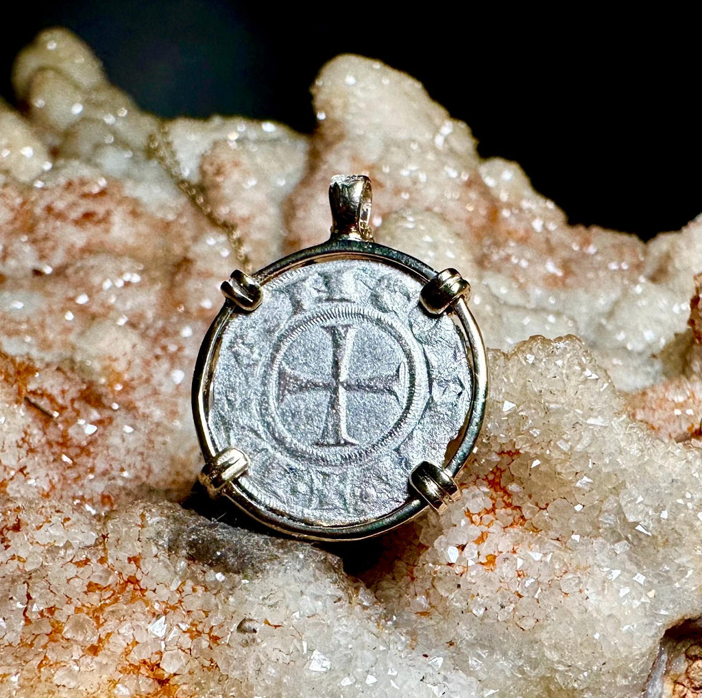 Genuine 13th century Christian Crusader Coin in hand made solid gold pendant