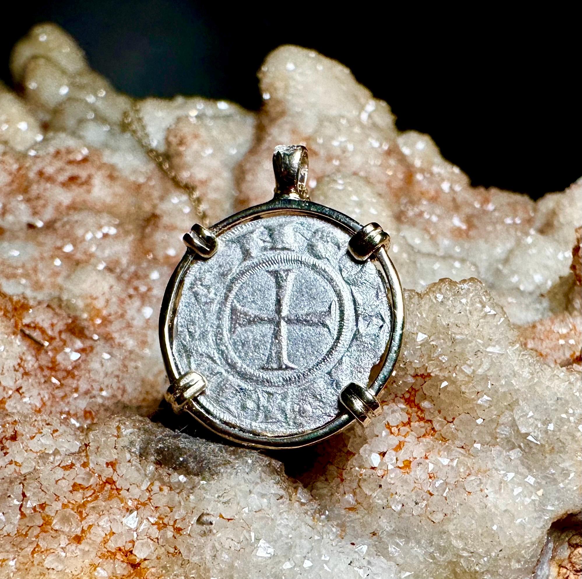 Genuine 13th century Christian Crusader Coin in hand made solid gold pendant