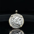 Alexander the Great Silver Drachm in Solid 14k Yellow Gold Pendant