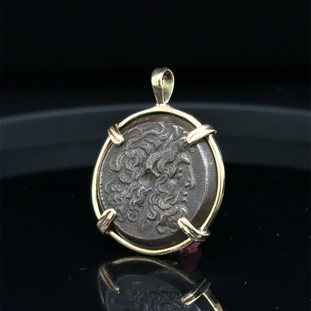 Ancient Egyptian coin of Zeus Ammon and Twin Eagles in 14k yellow gold filled pendant
